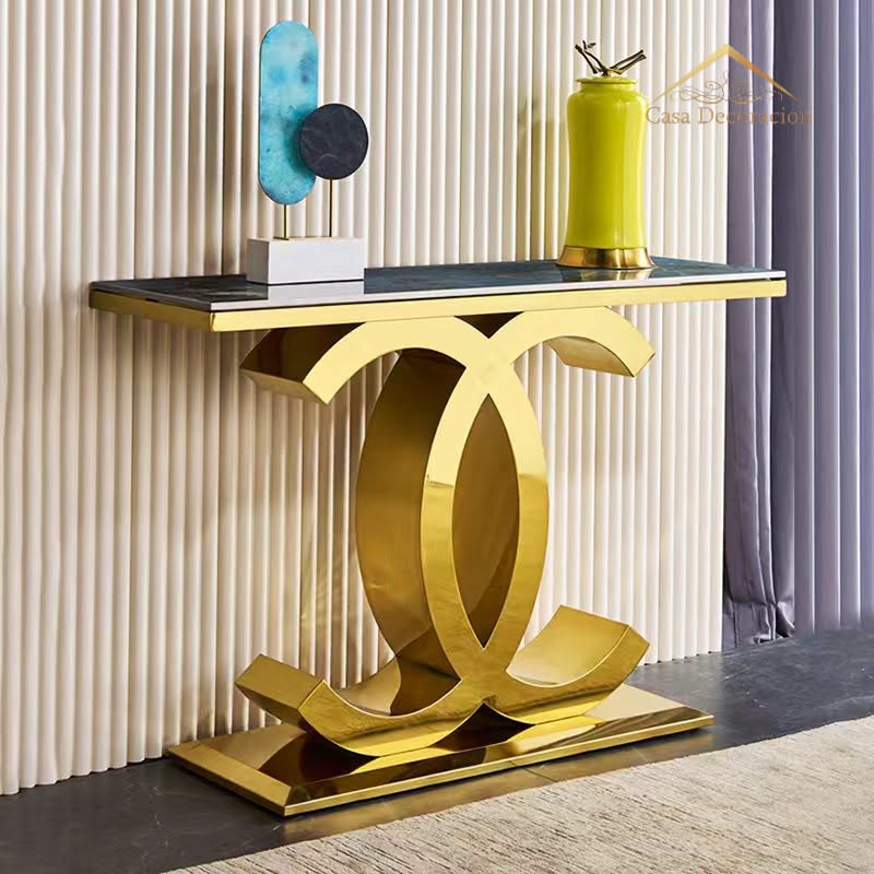 Gold Infinity Console Table Black Top