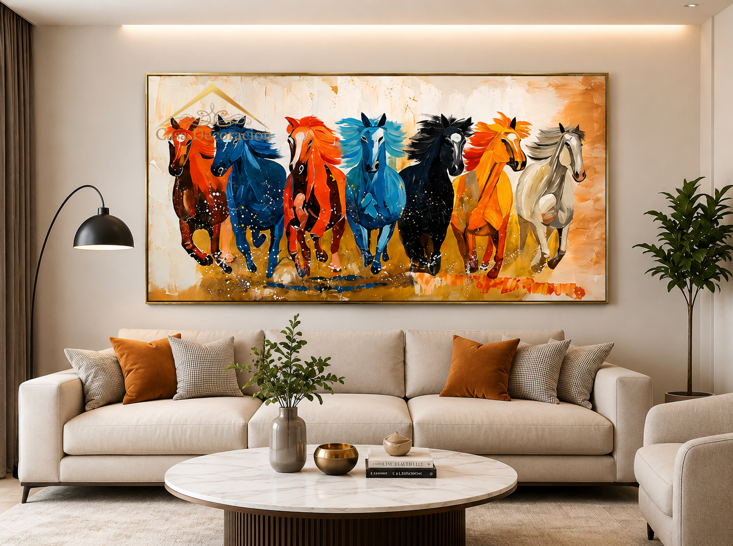 7 Running Horses Handmade Painting (Landscape)