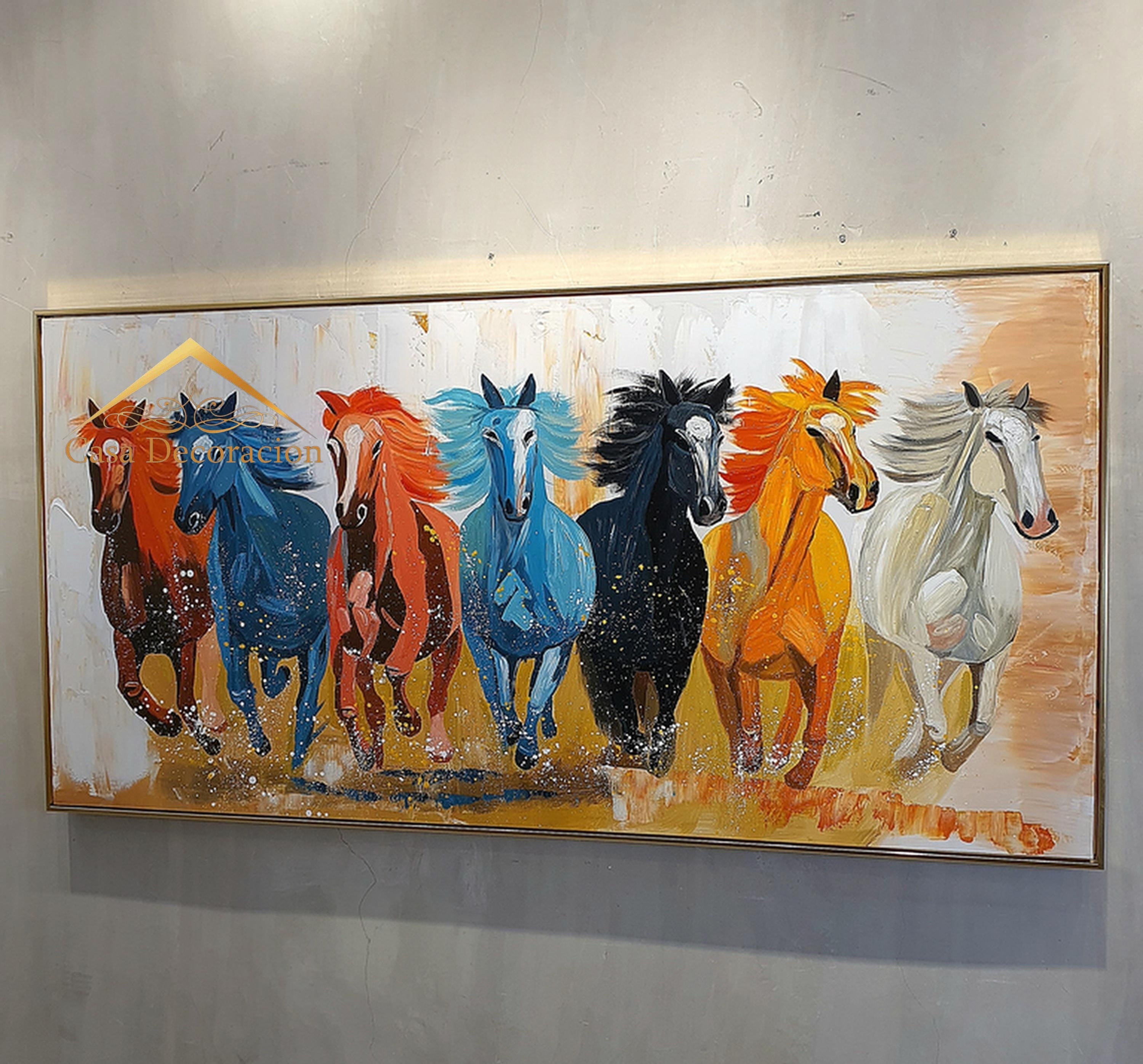 7 Running Horses Handmade Painting
