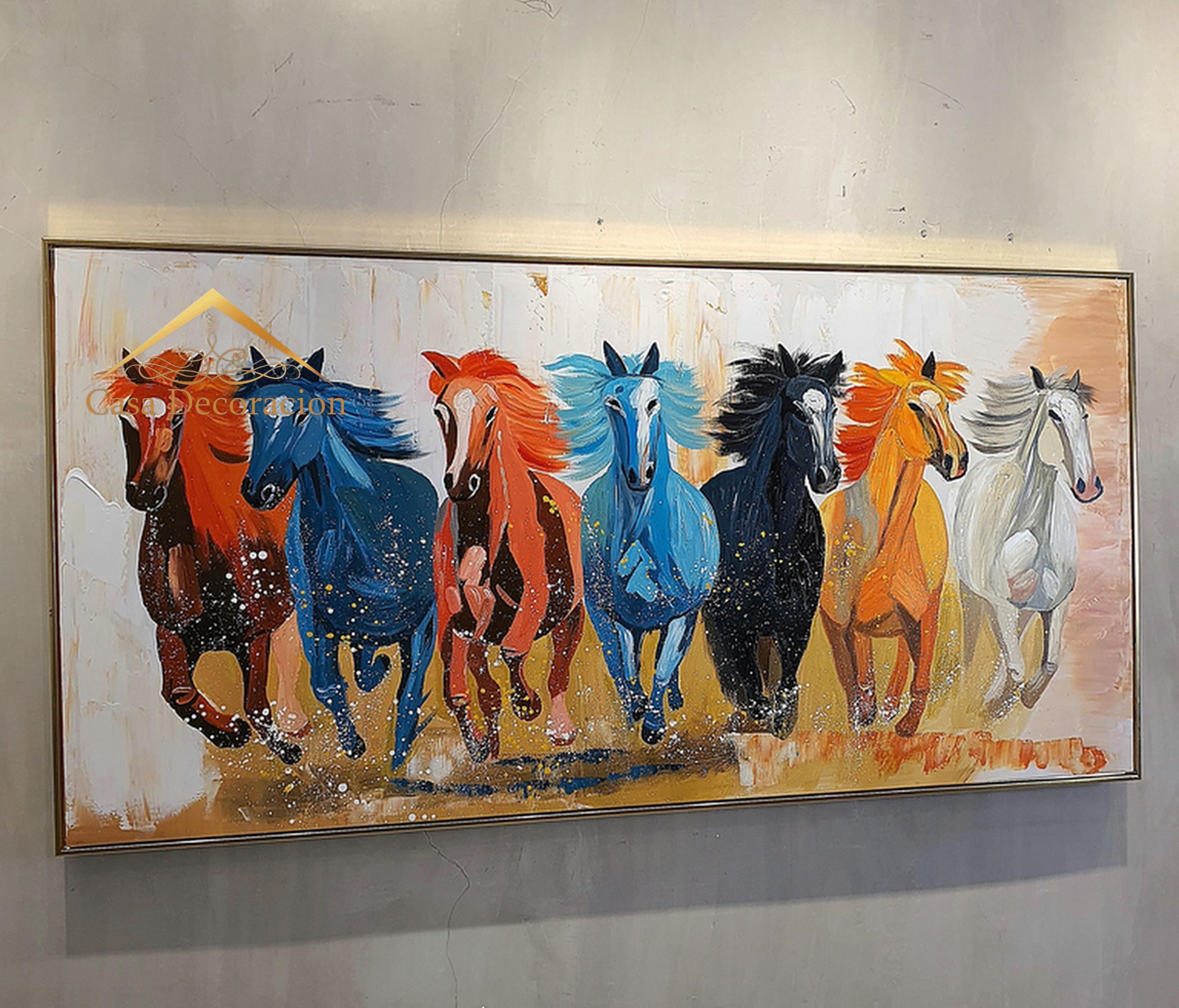 7 Running Horses Handmade Painting