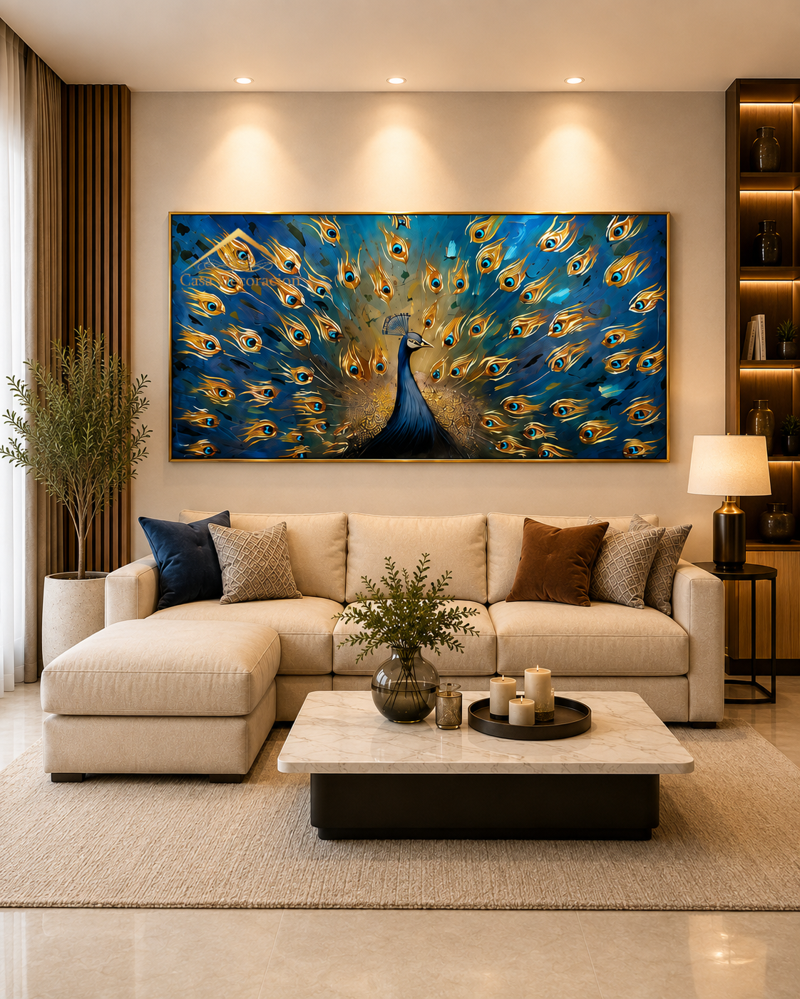 Blue Peacock Handmade Painting (Landscape)