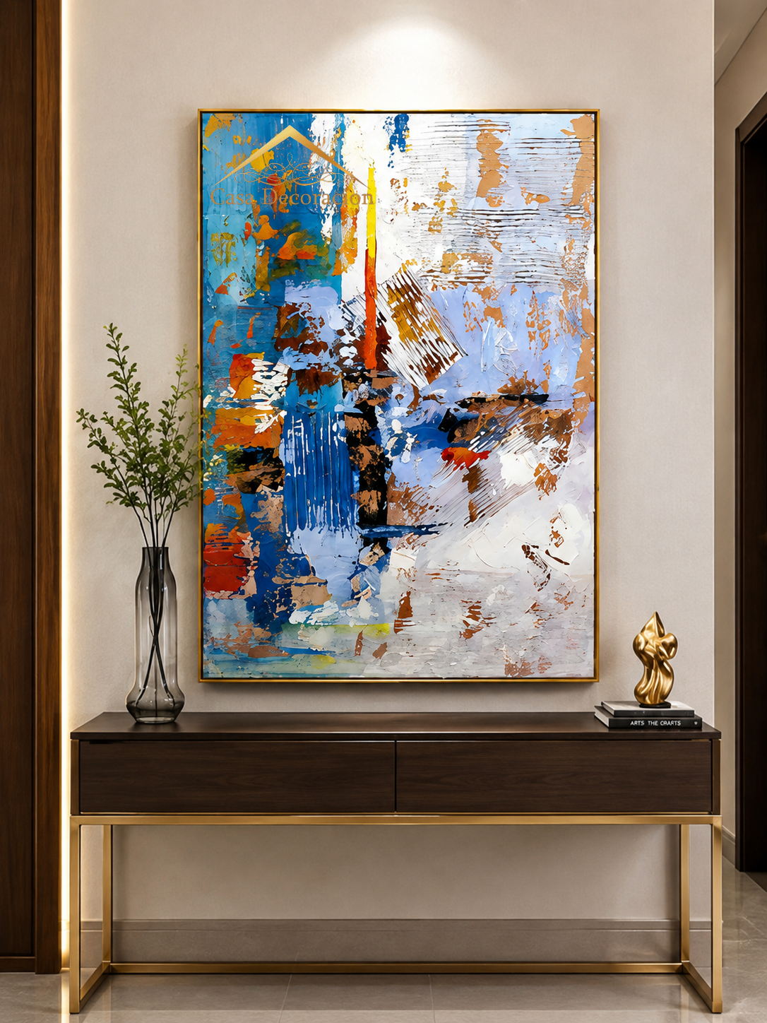 Blue and Warm Color Abstract Painting (Portrait)