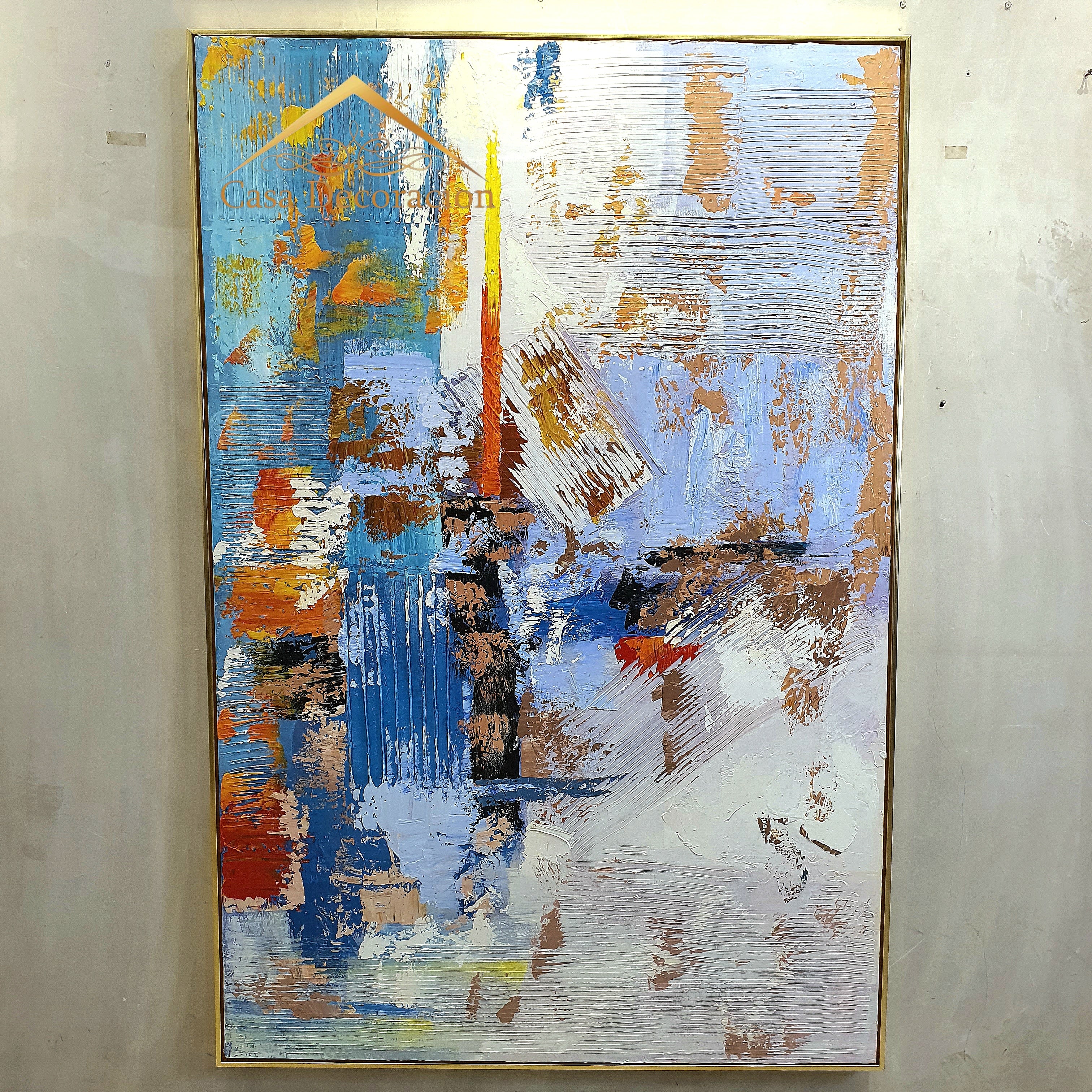 Blue and Warm Color Abstract Painting