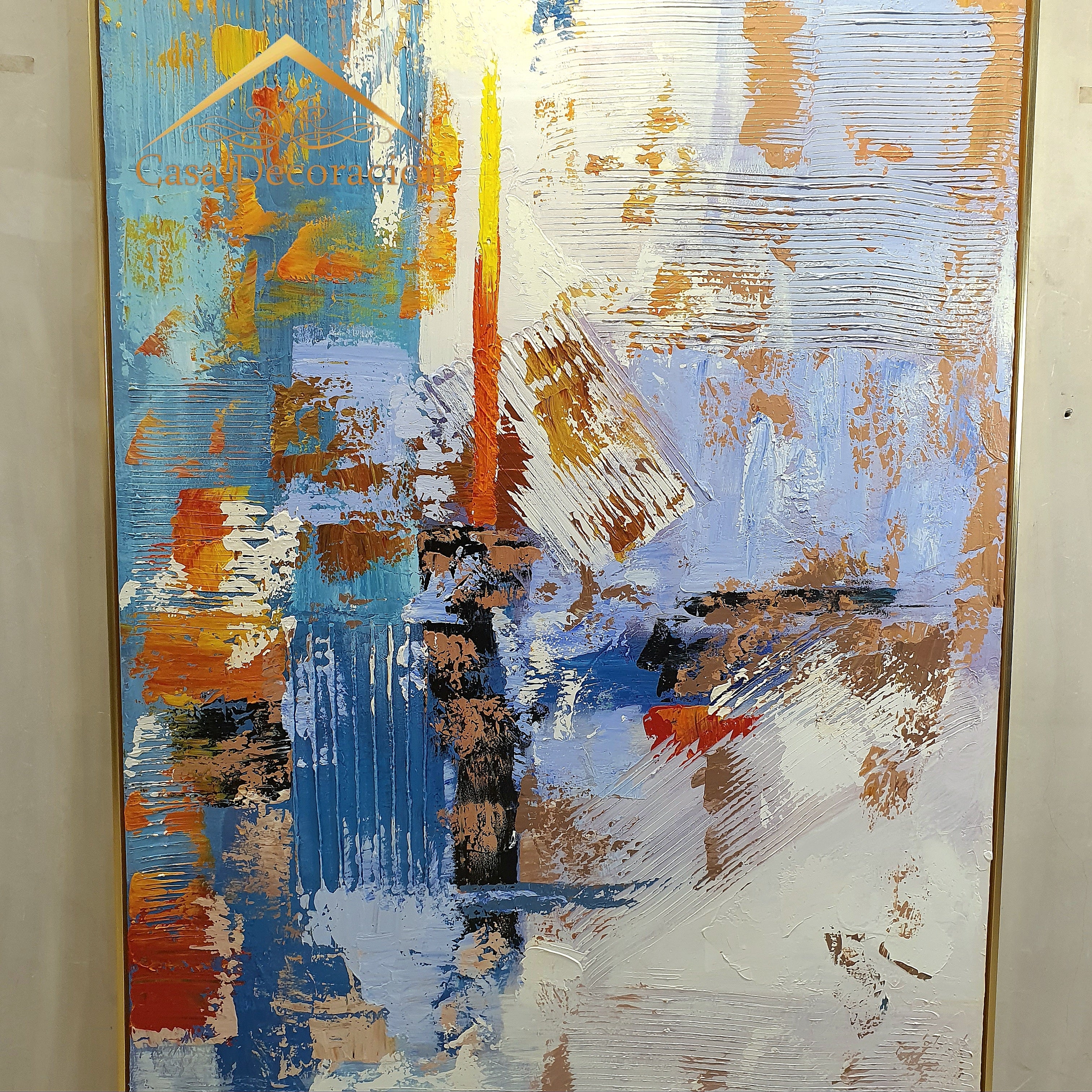 Blue and Warm Color Abstract Painting