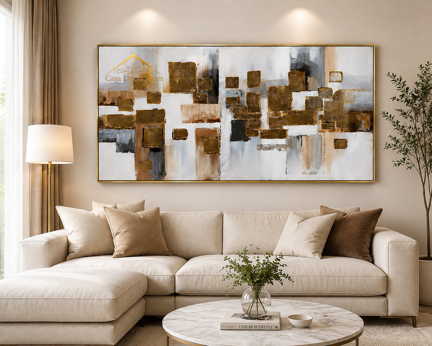 Gold Grids Abstract Painting (Landscape)