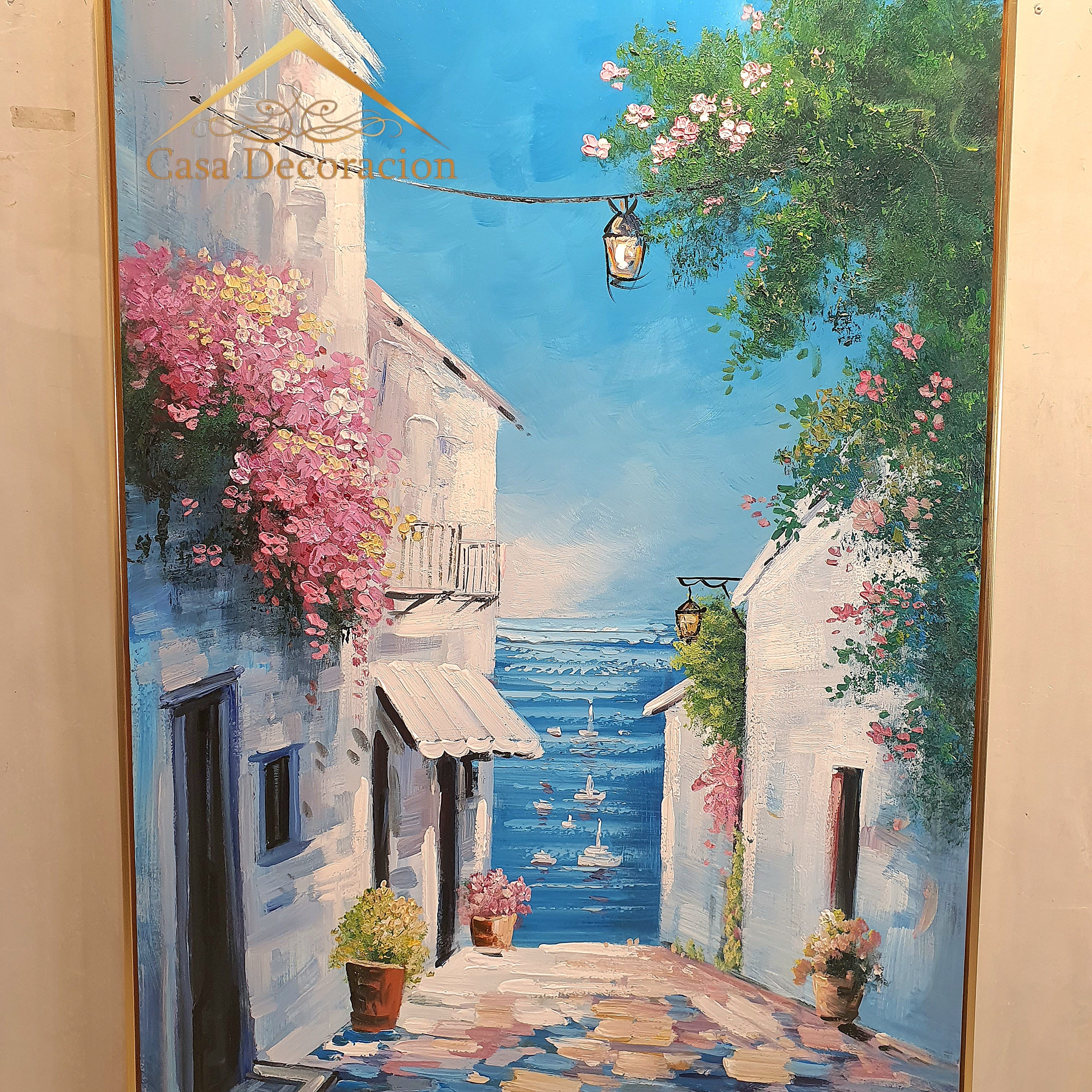 Mediterranean Ally with Pink Flowers Handmade Painting