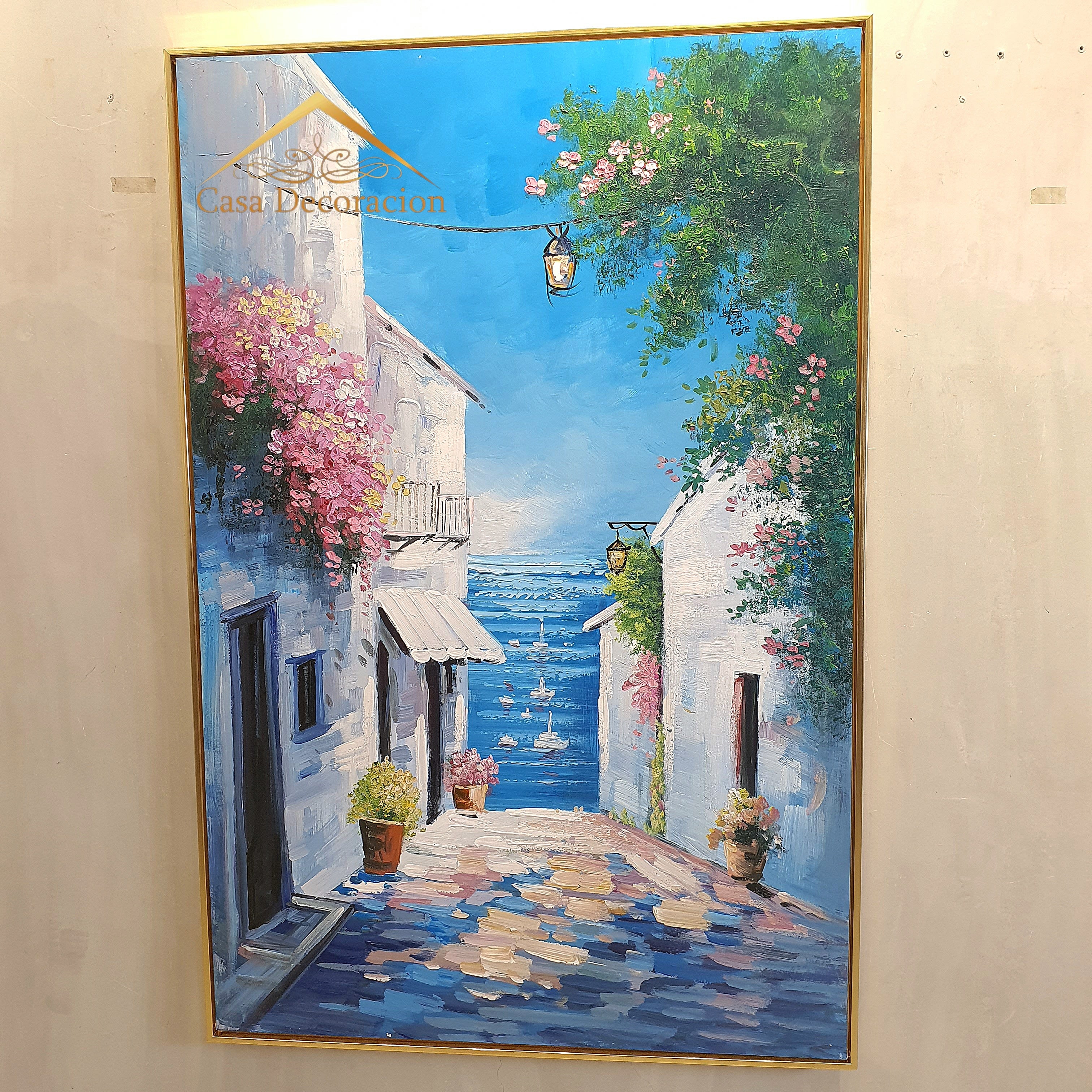 Mediterranean Ally with Pink Flowers Handmade Painting
