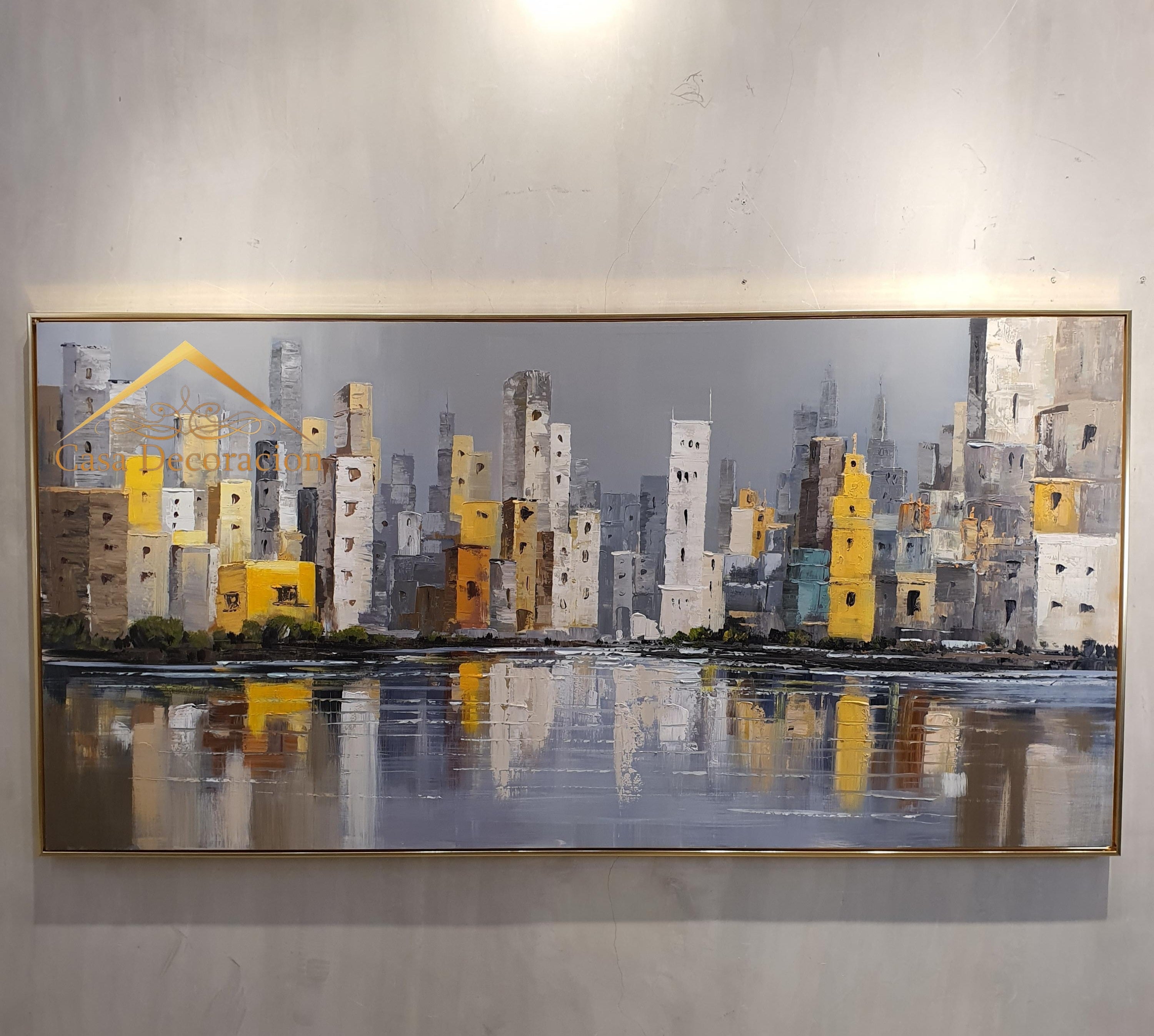 Modern City Landscape Handmade Painting (Landscape)