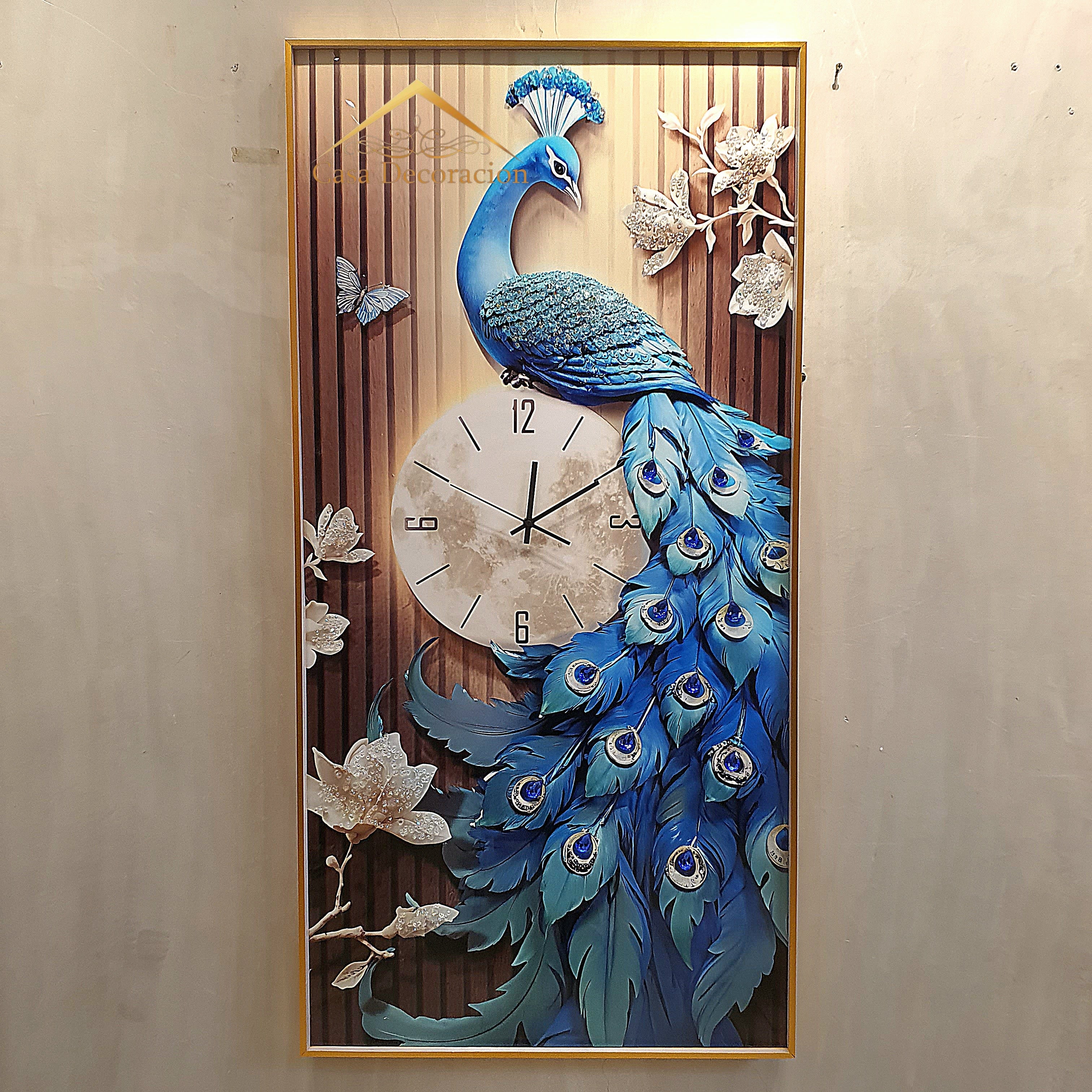 Blue Elegant Peacock with Clock