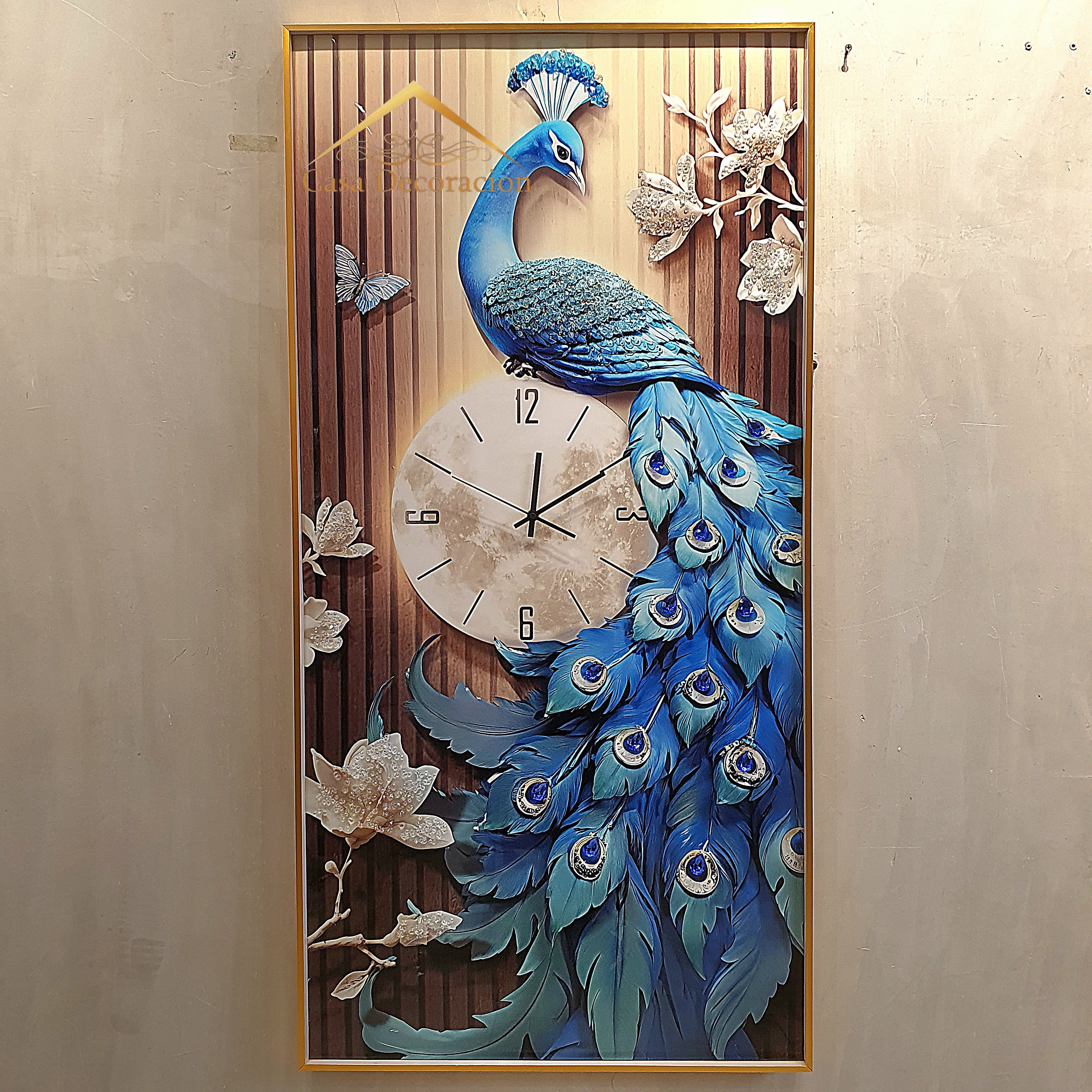 Blue Elegant Peacock with Clock