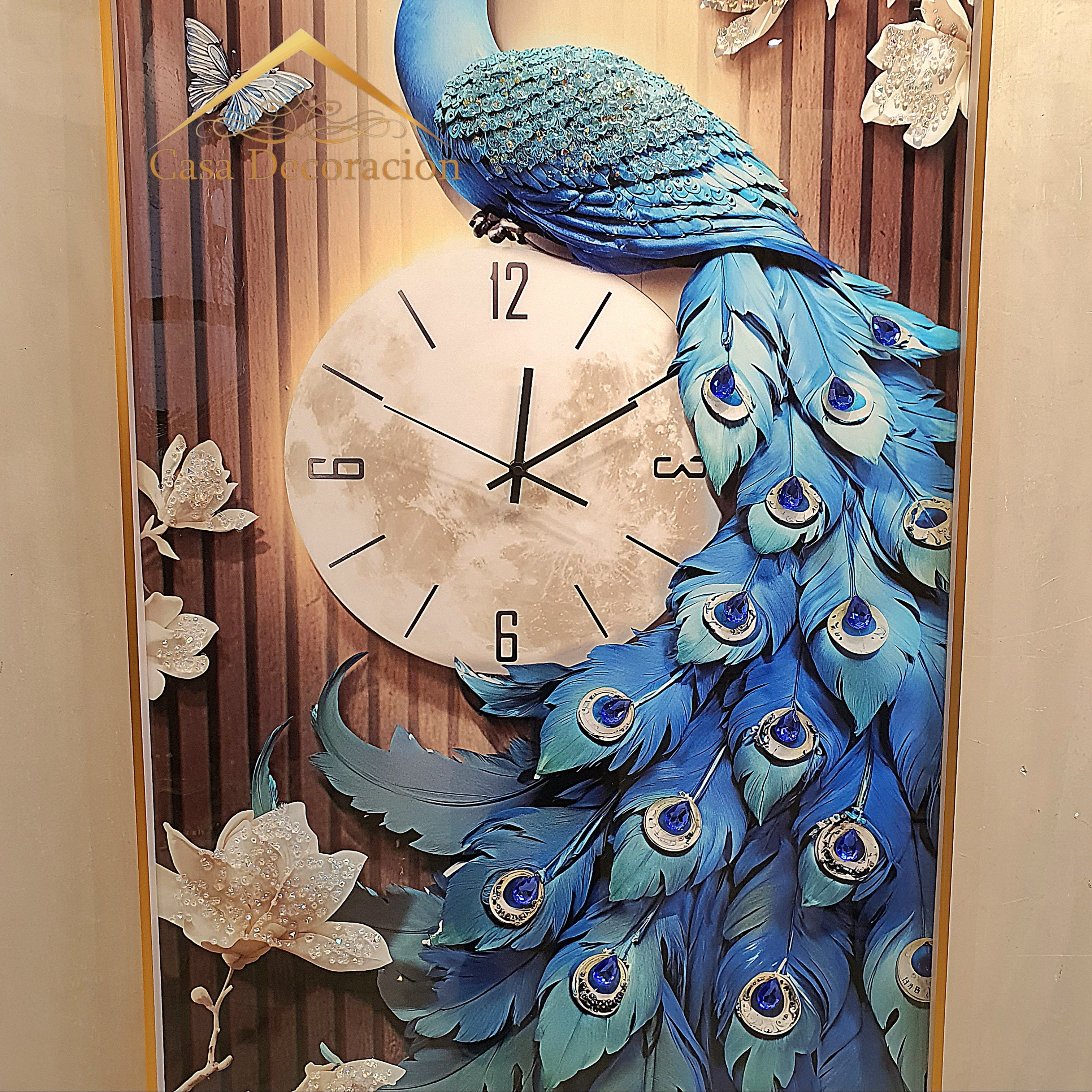 Blue Elegant Peacock with Clock