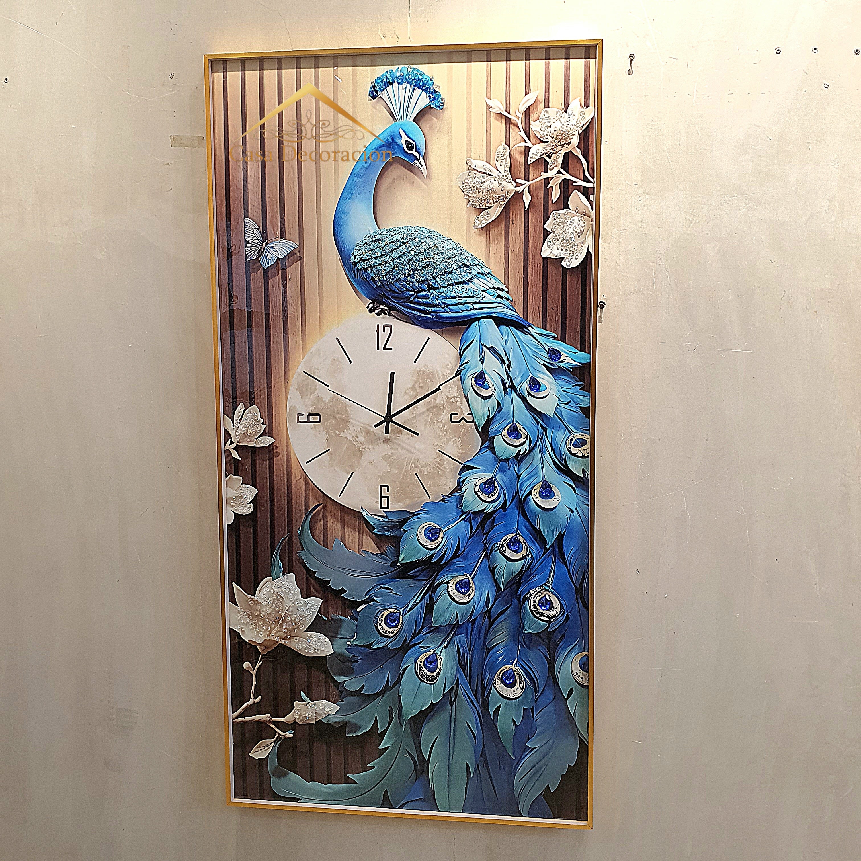 Blue Elegant Peacock with Clock