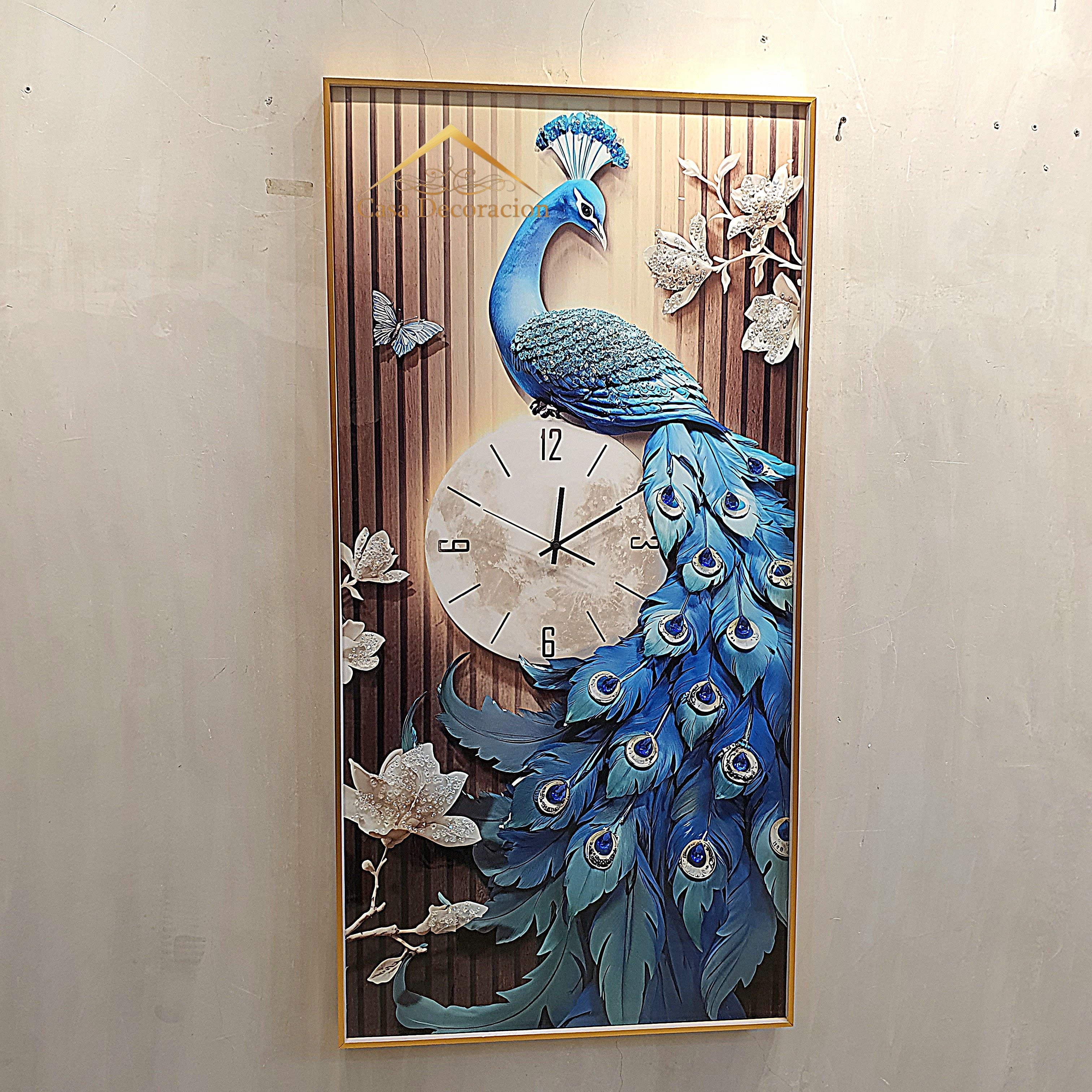 Blue Elegant Peacock with Clock