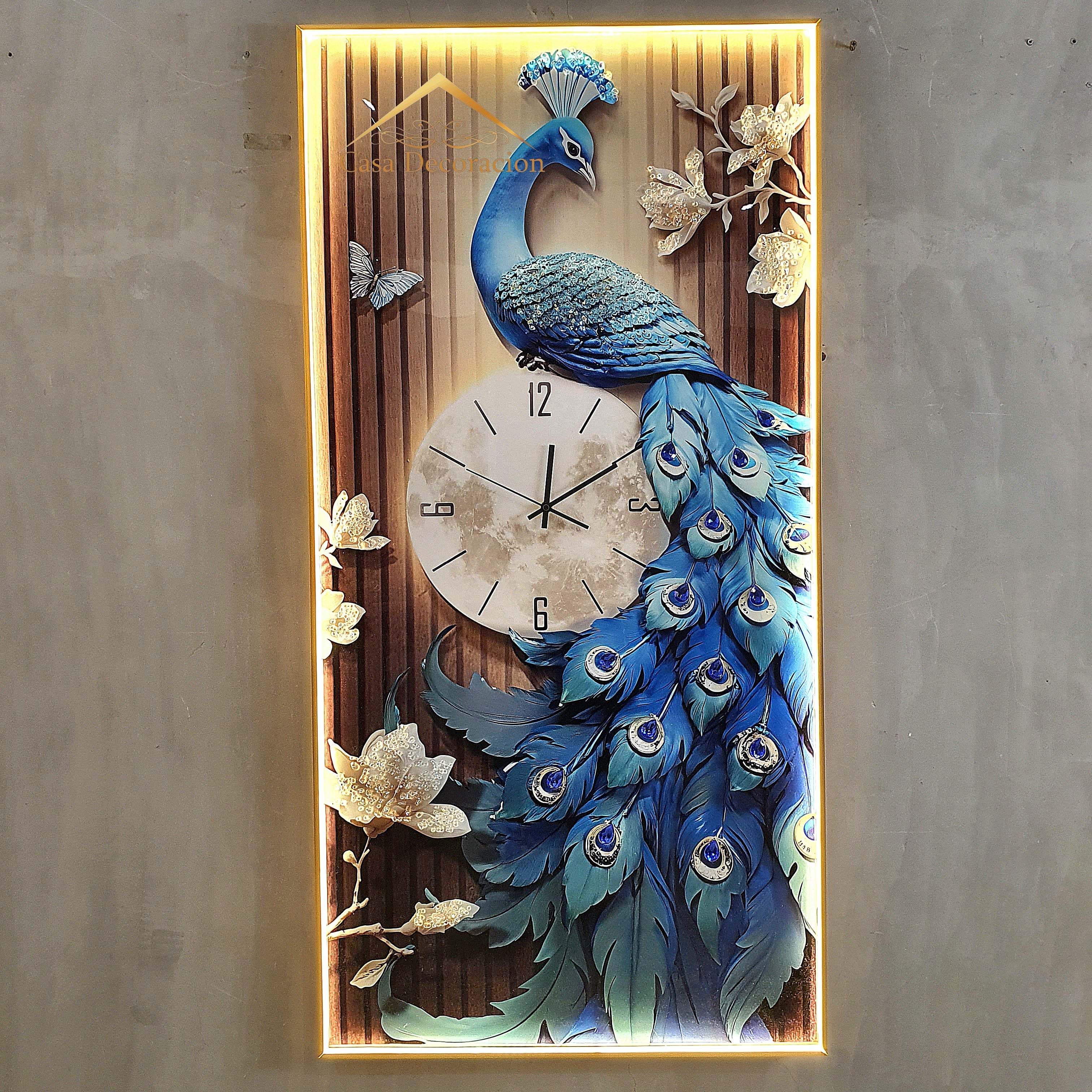 Blue Elegant Peacock with Clock