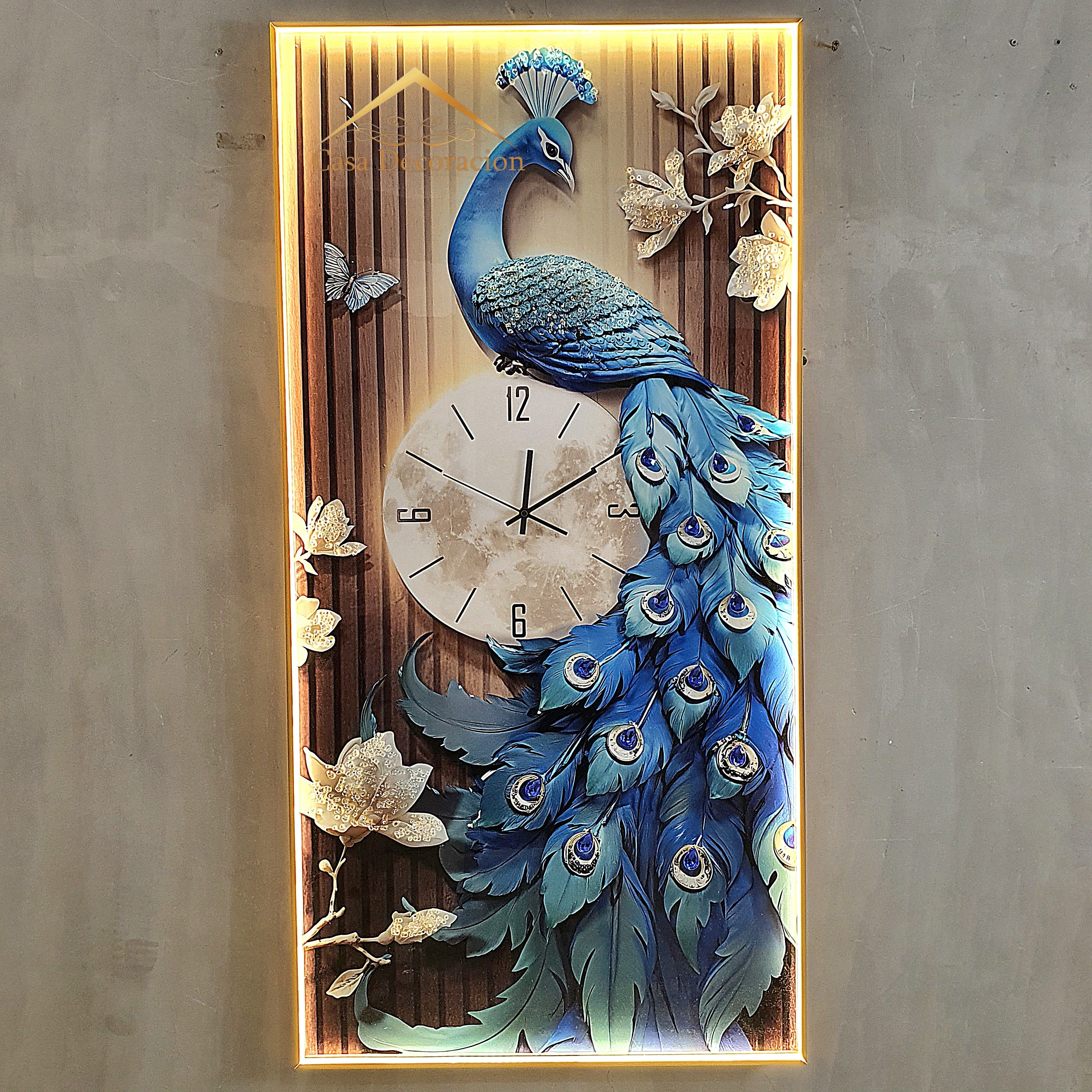 Blue Elegant Peacock with Clock