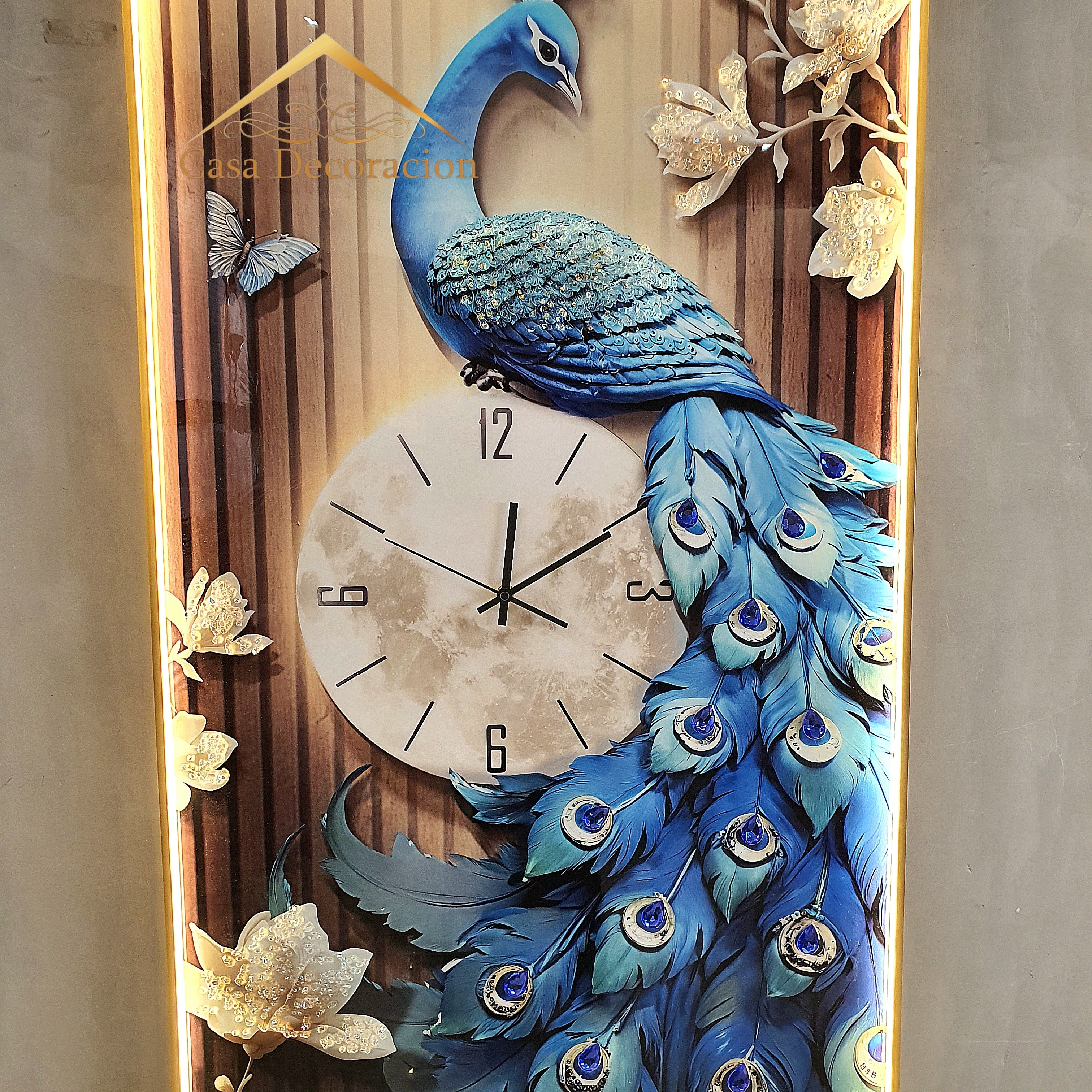 Blue Elegant Peacock with Clock