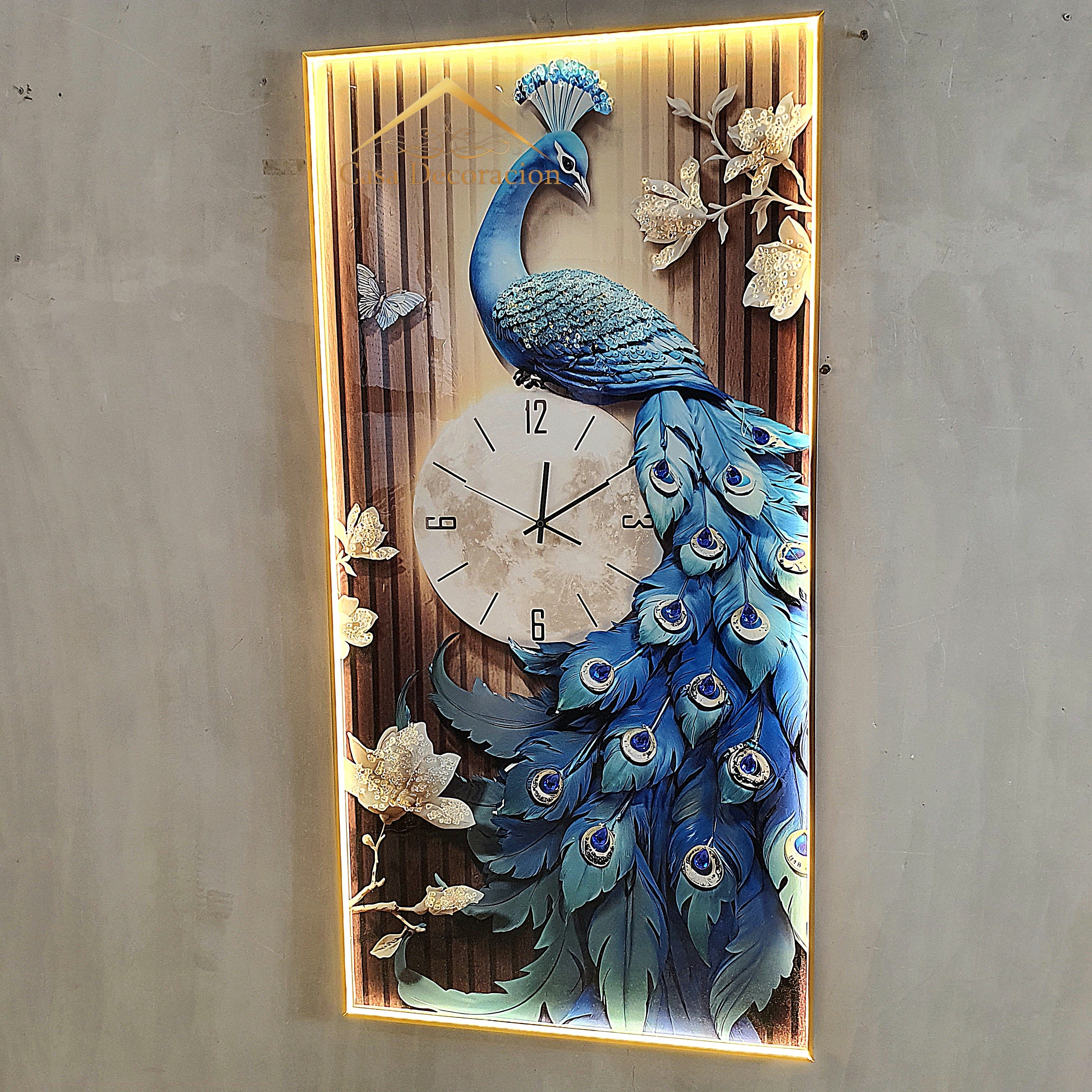 Blue Elegant Peacock with Clock