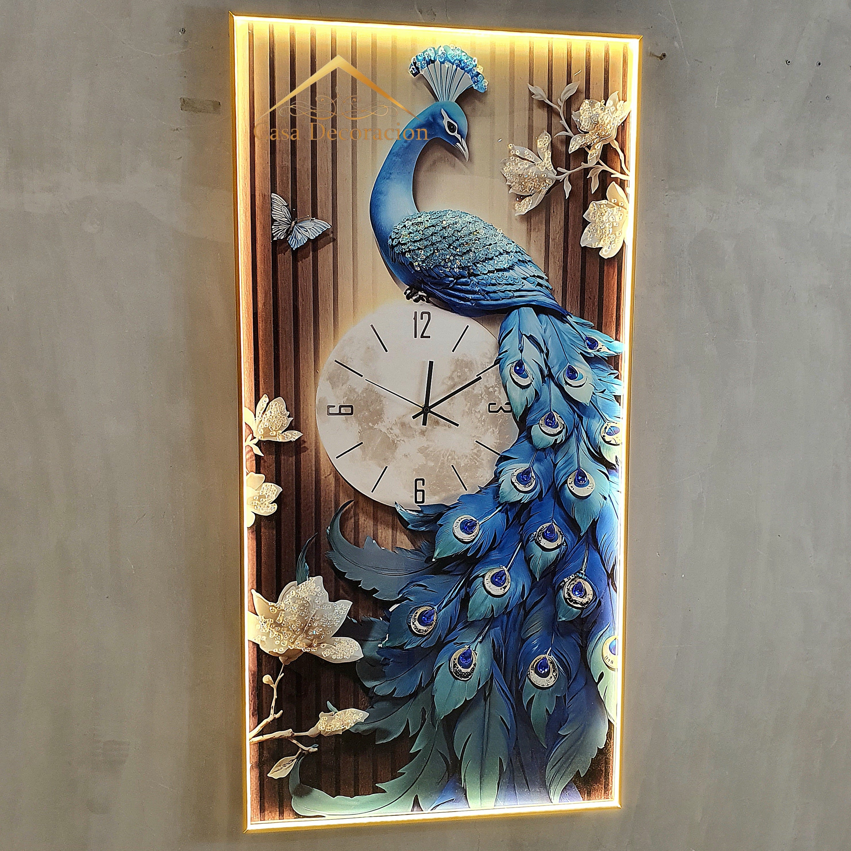 Blue Elegant Peacock with Clock