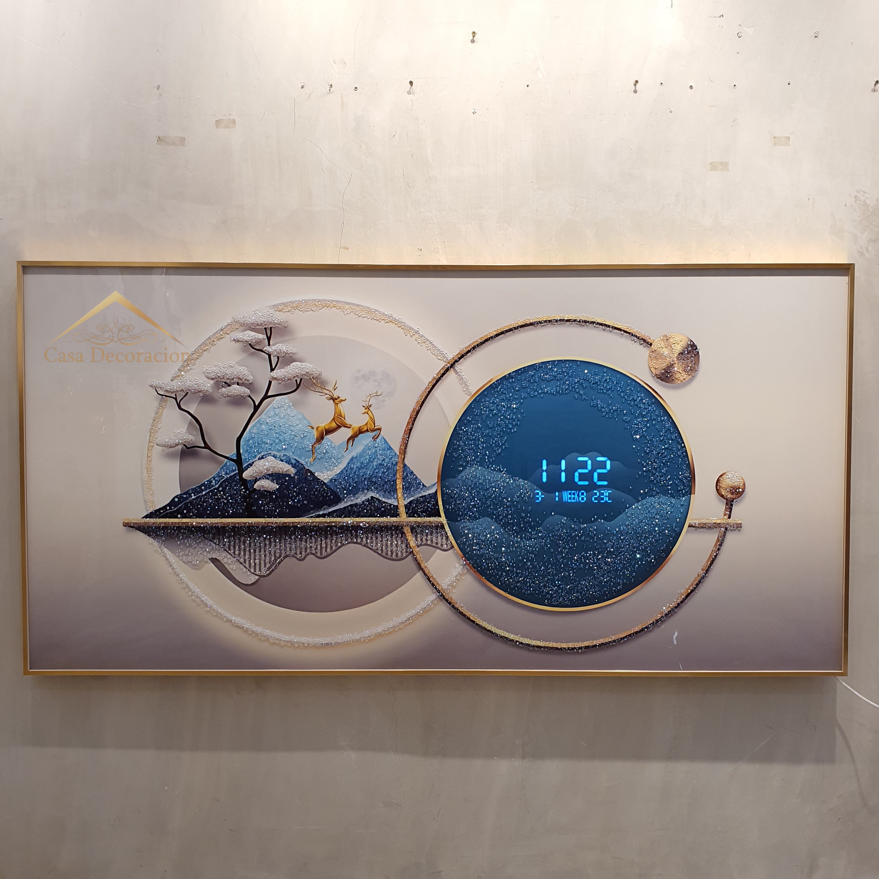 Blue Nature Landscape Crystal Painting W/ Clock 160x80cm