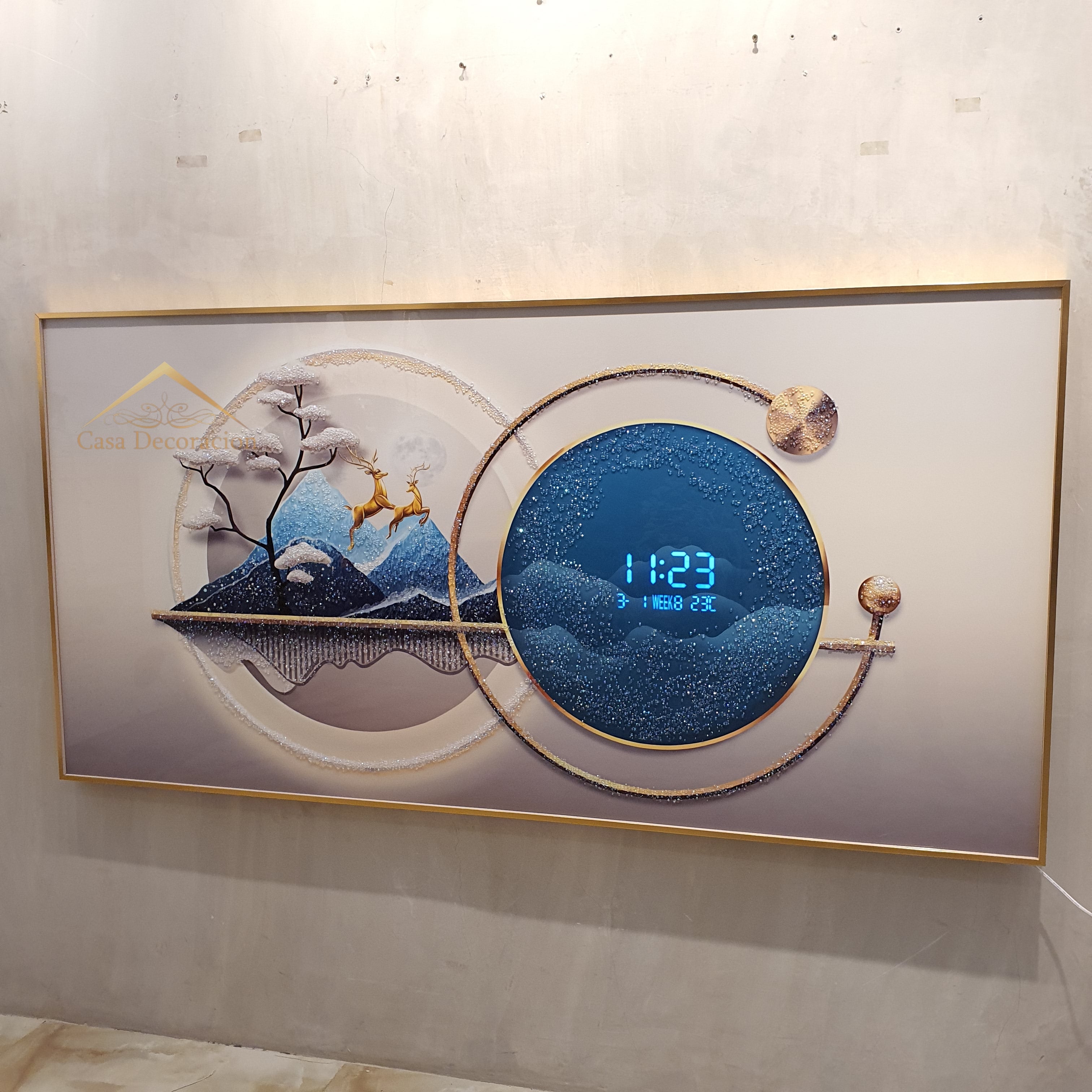 Blue Nature Landscape Crystal Painting W/ Clock 160x80cm