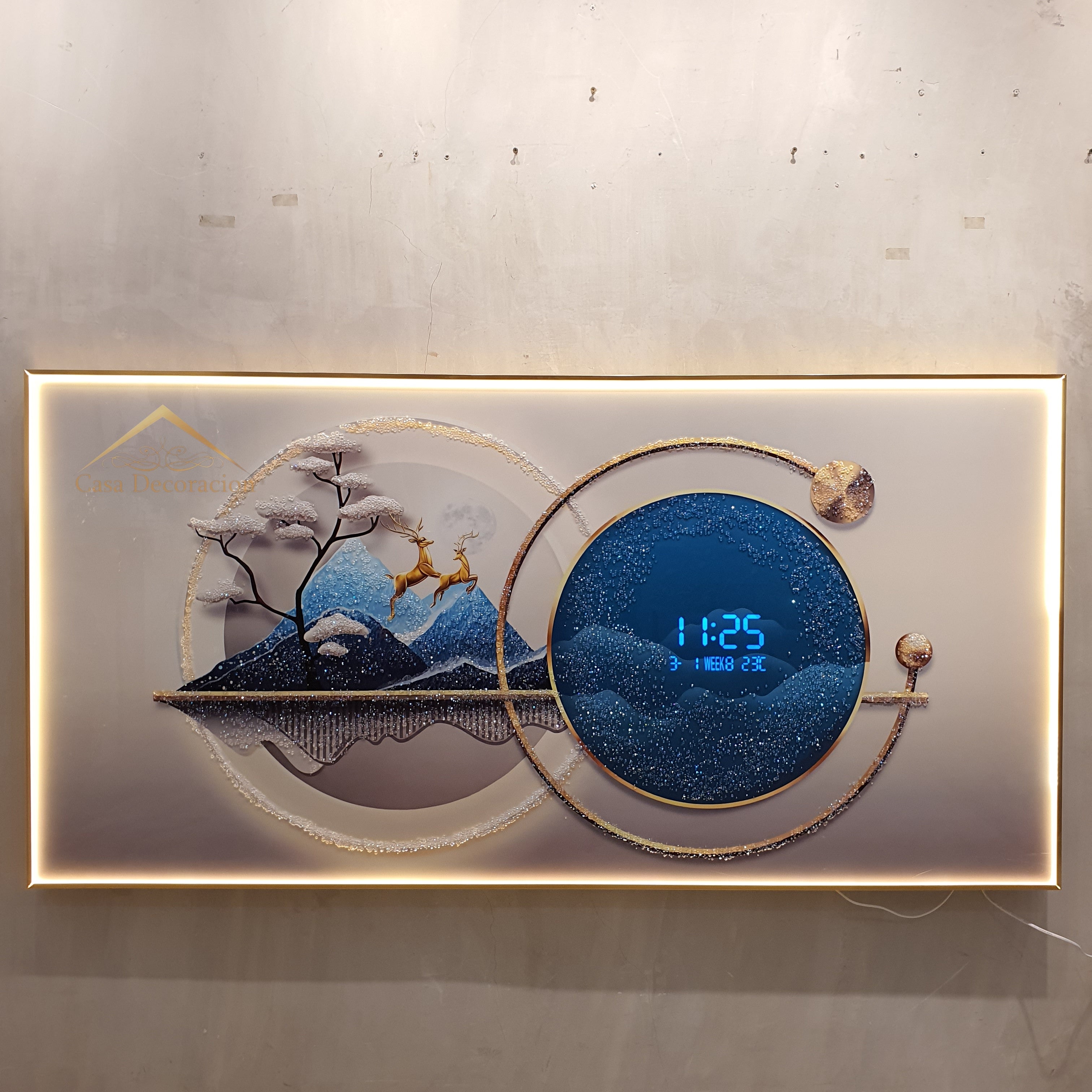 Blue Nature Landscape Crystal Painting W/ Clock 160x80cm