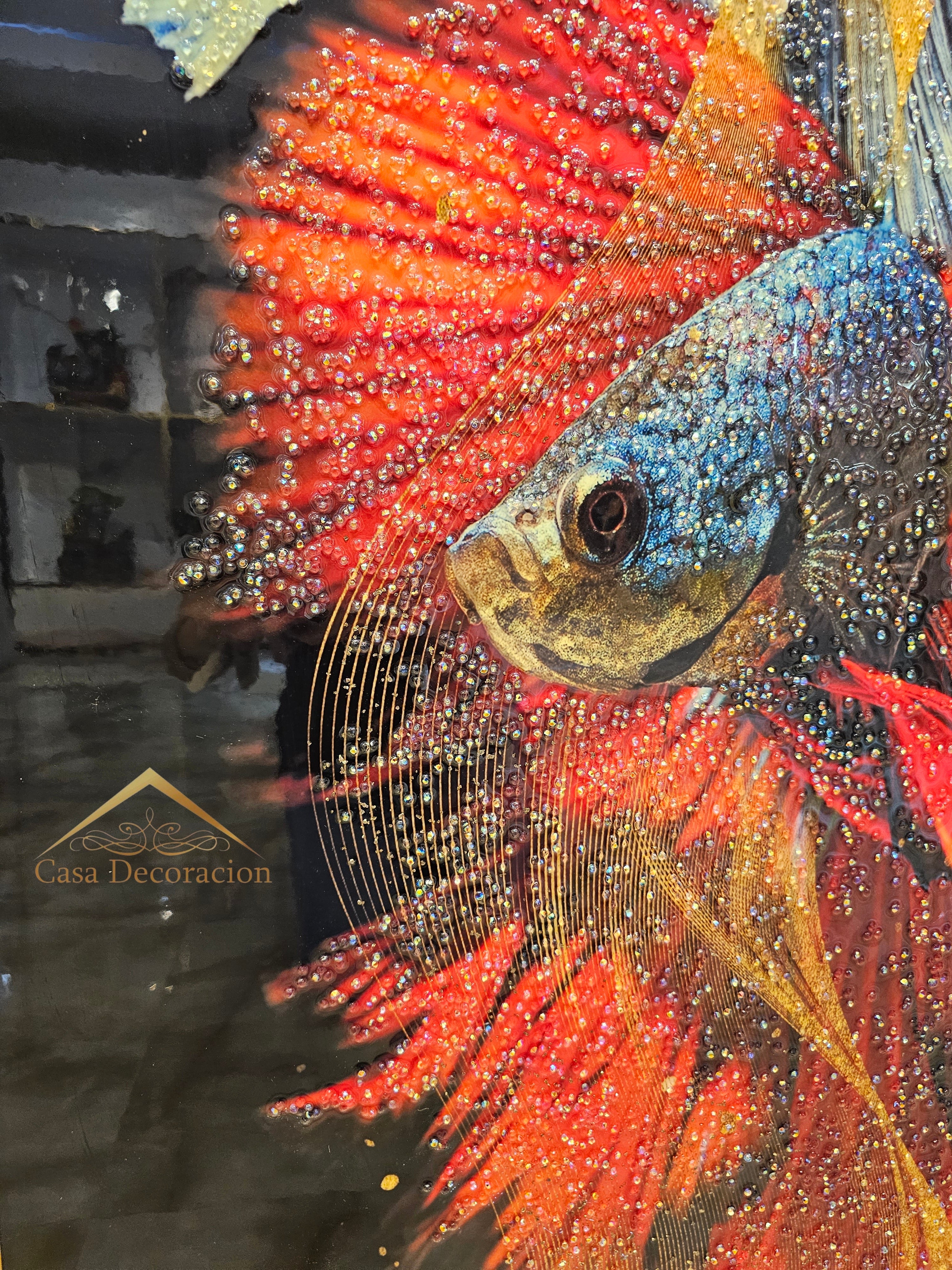 Blue & Red Fishes Crystal Porcelain Painting (140x70cm)