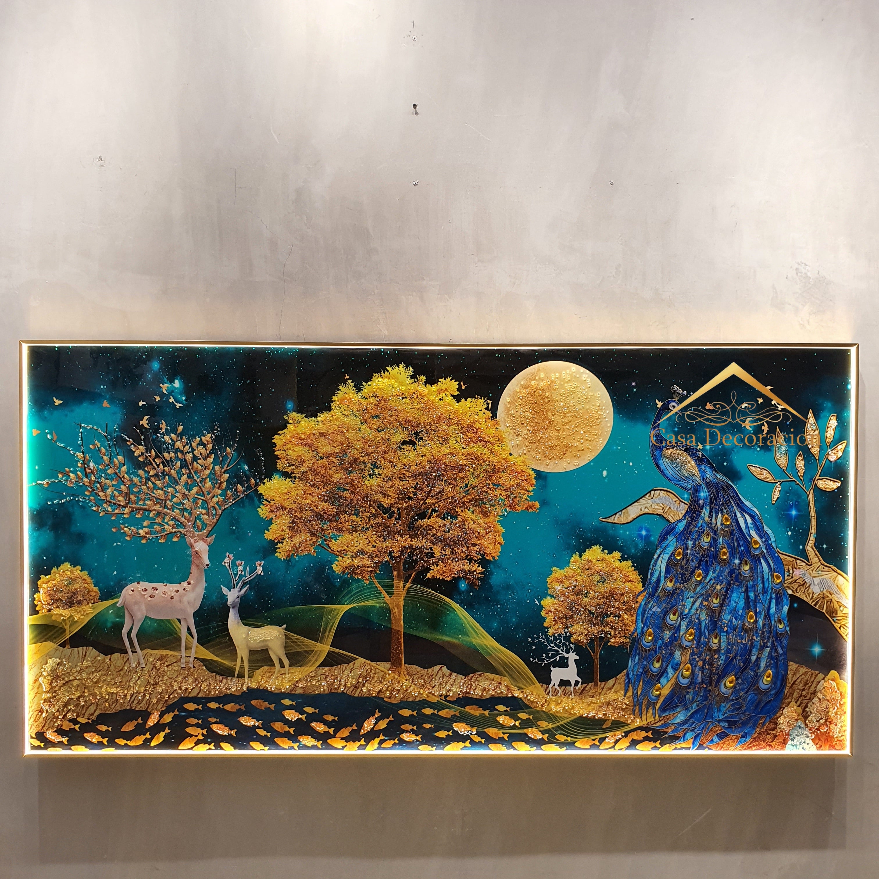 Elegant Nature Peacock Crystal Painting