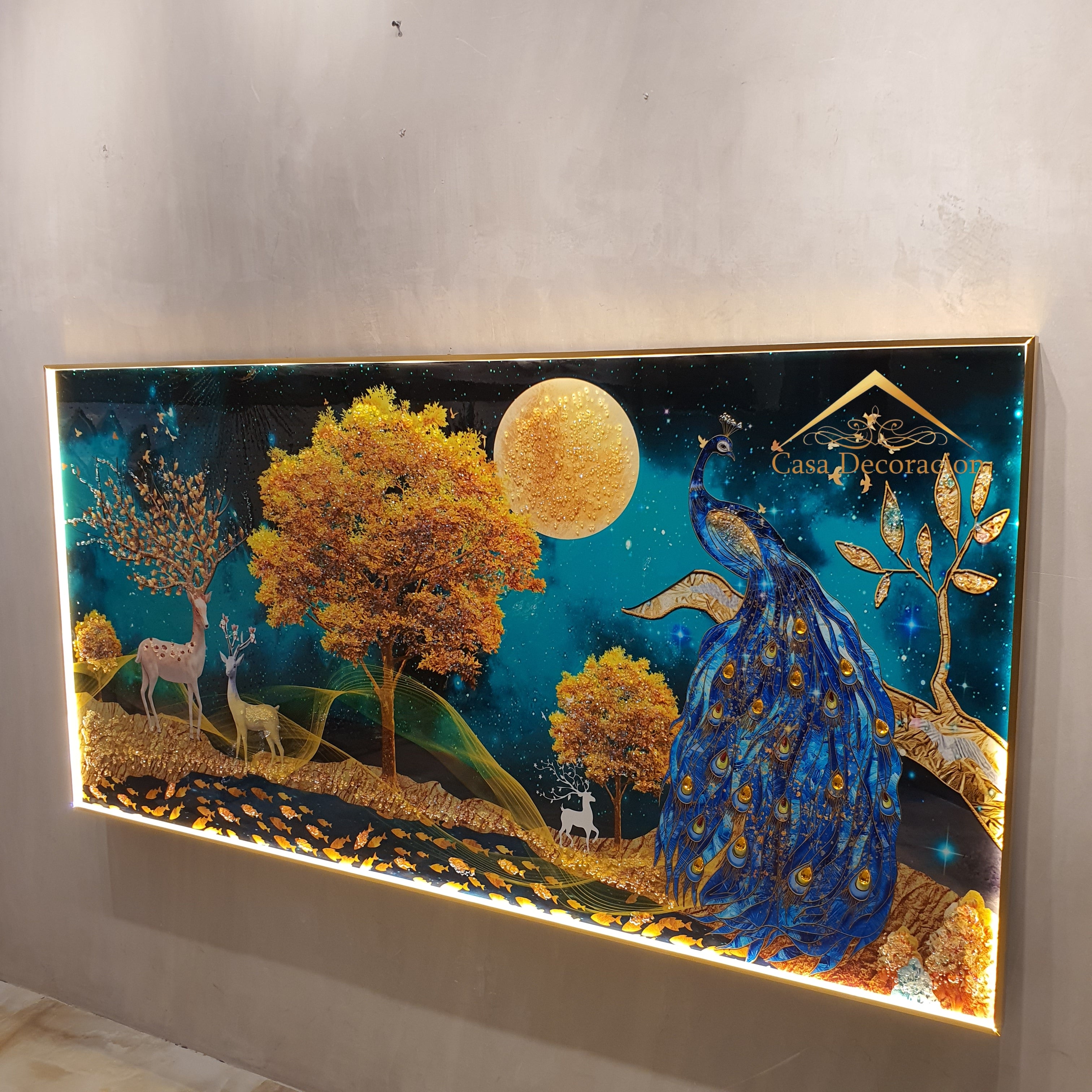 Elegant Nature Peacock Crystal Painting