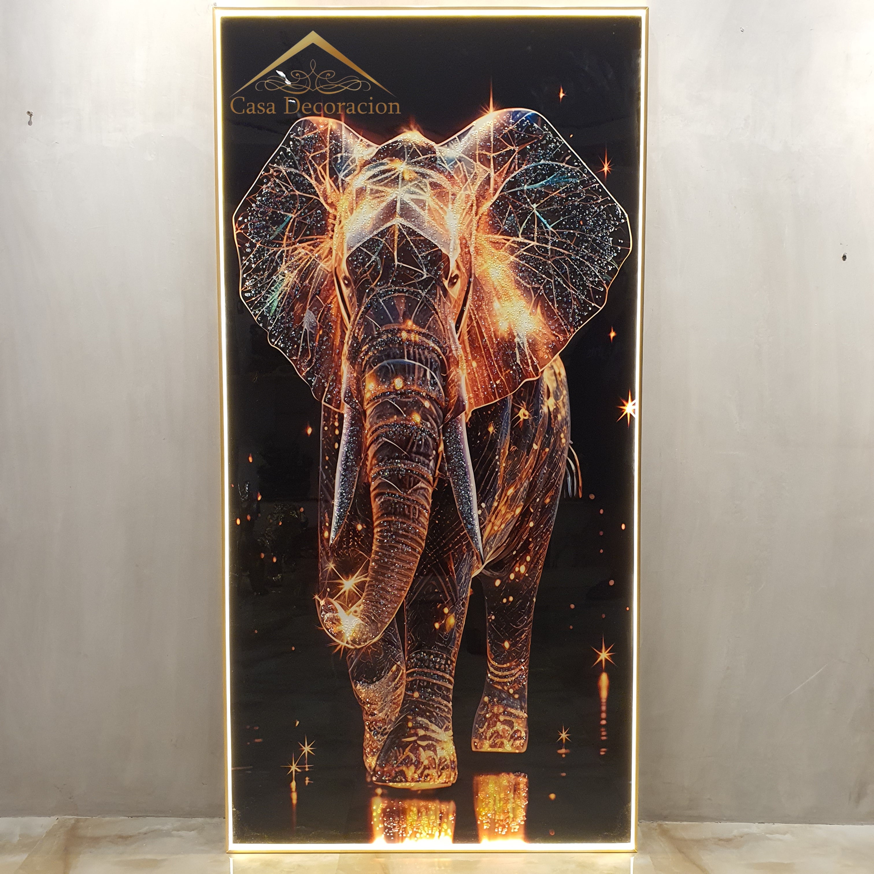 Golden Elephant Portrait Crystal Painting