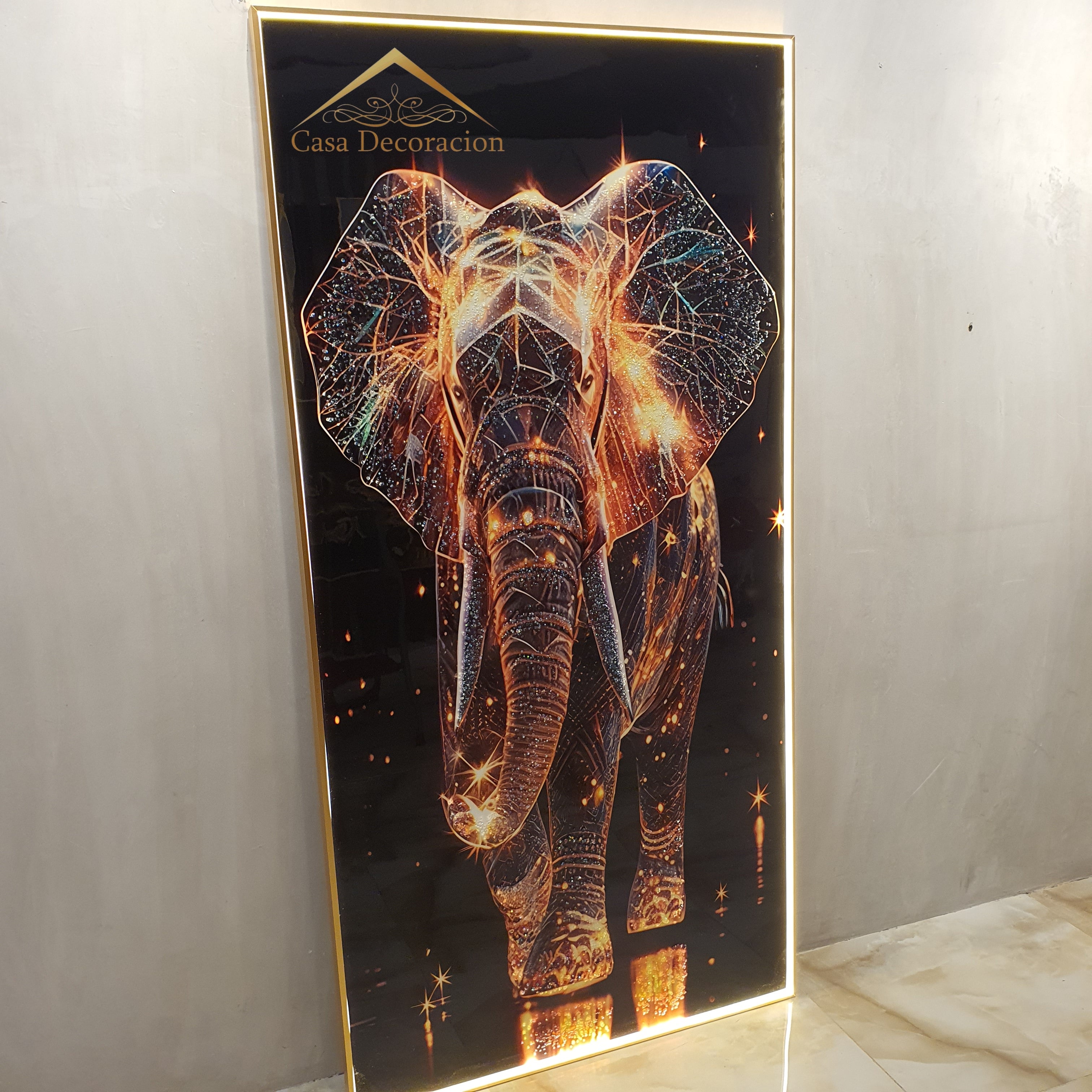 Golden Elephant Portrait Crystal Painting