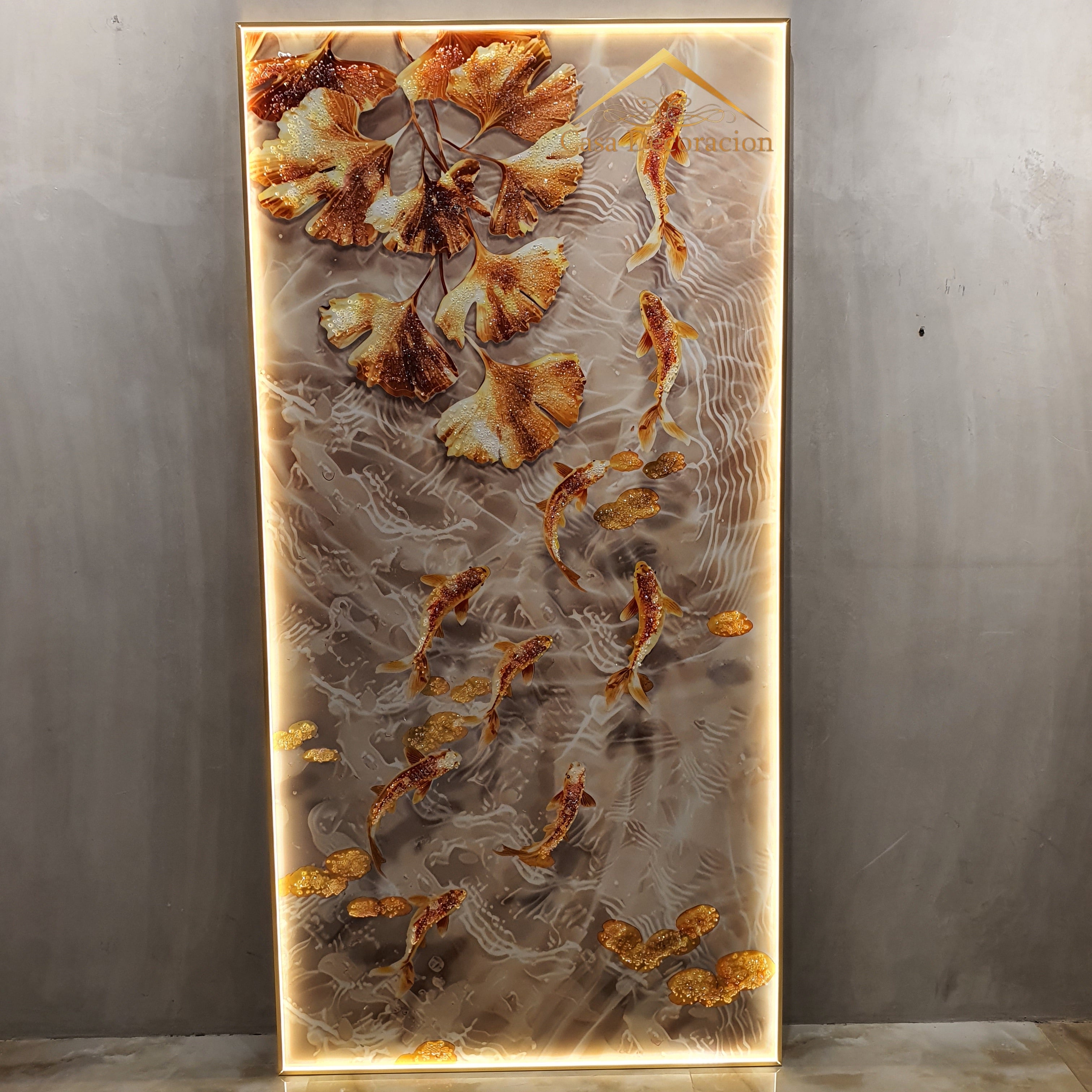 9 Gold Koi Fishes W/leaves