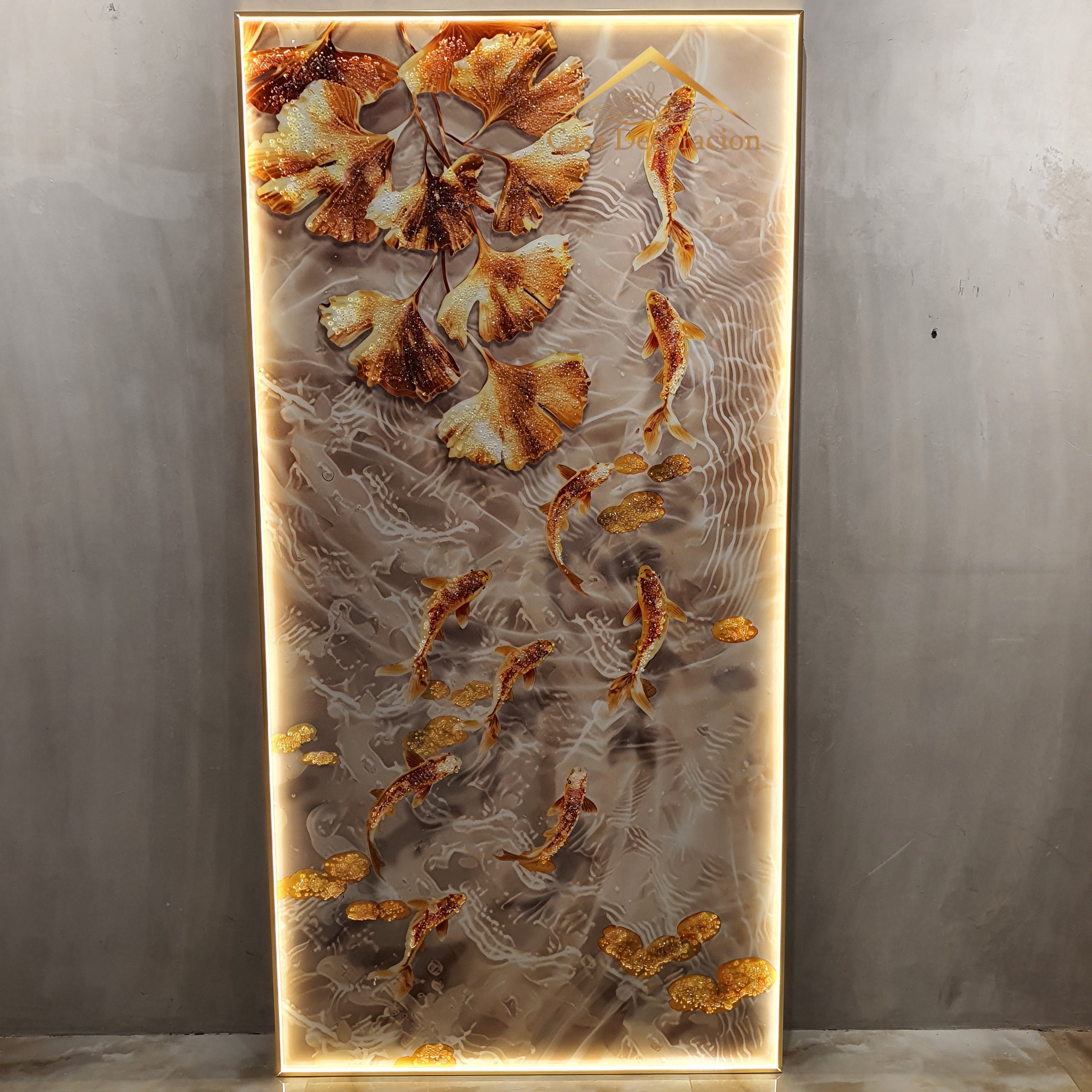 9 Gold Koi Fishes W/leaves