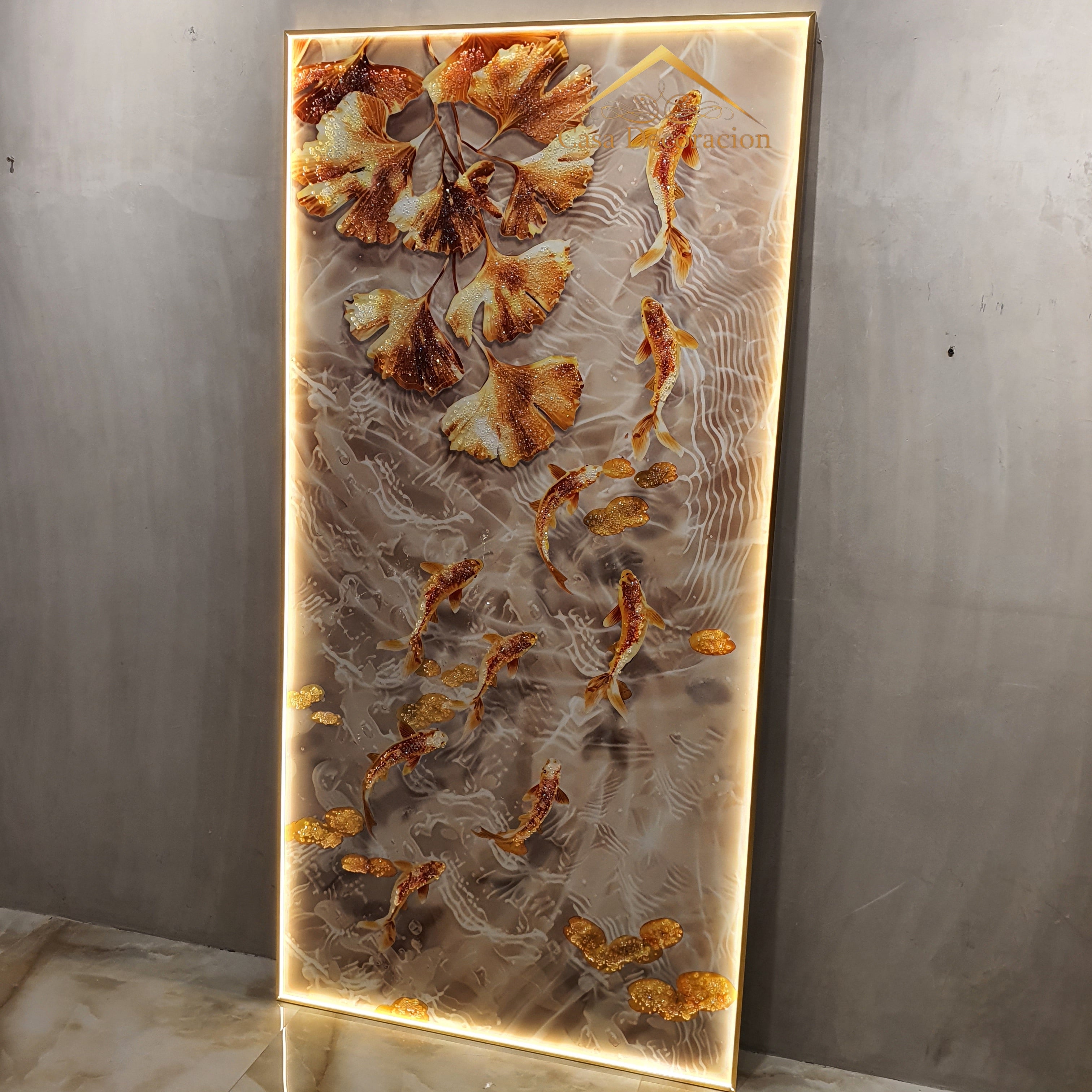 9 Gold Koi Fishes W/leaves