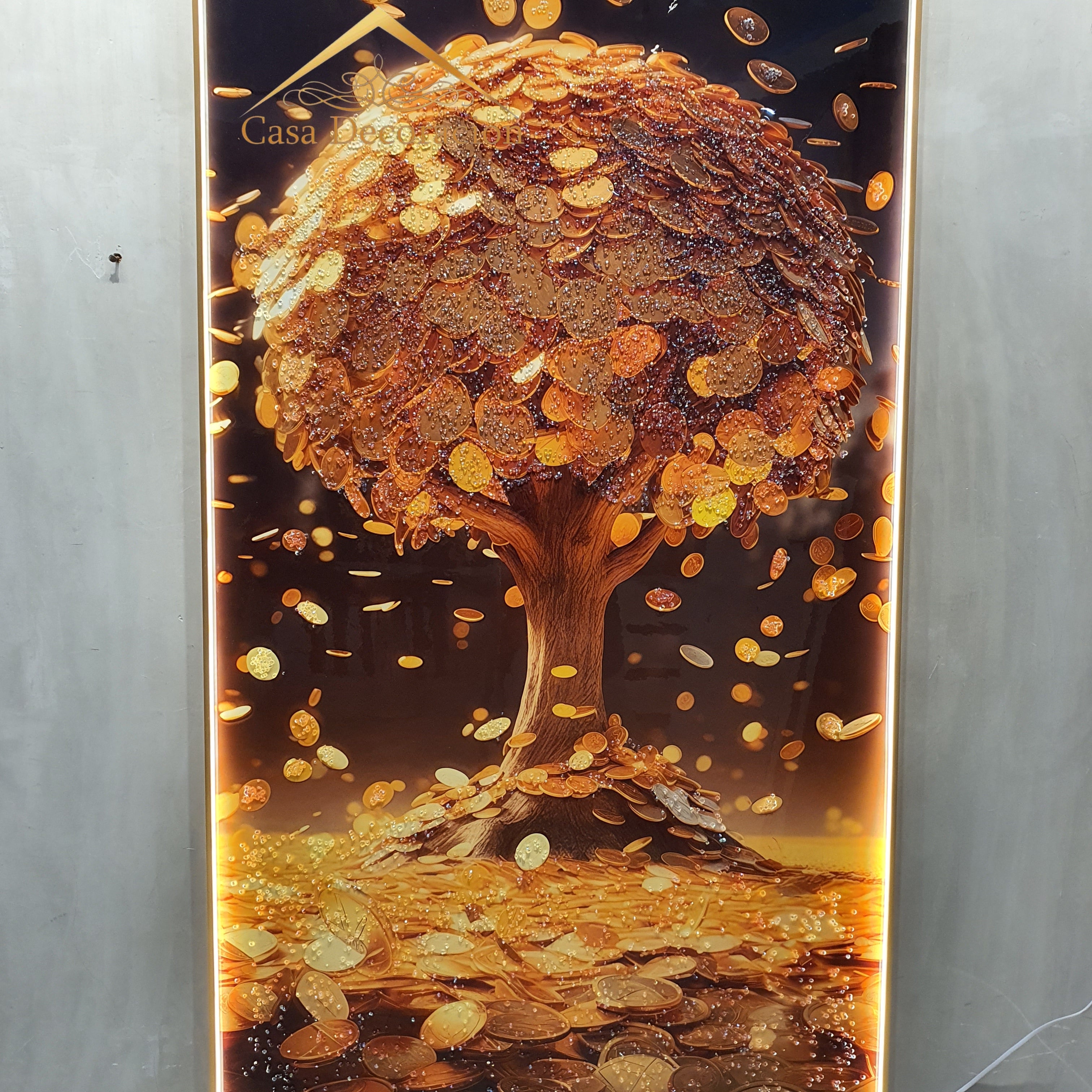 Golden Money Tree Vertical Crystal Painting