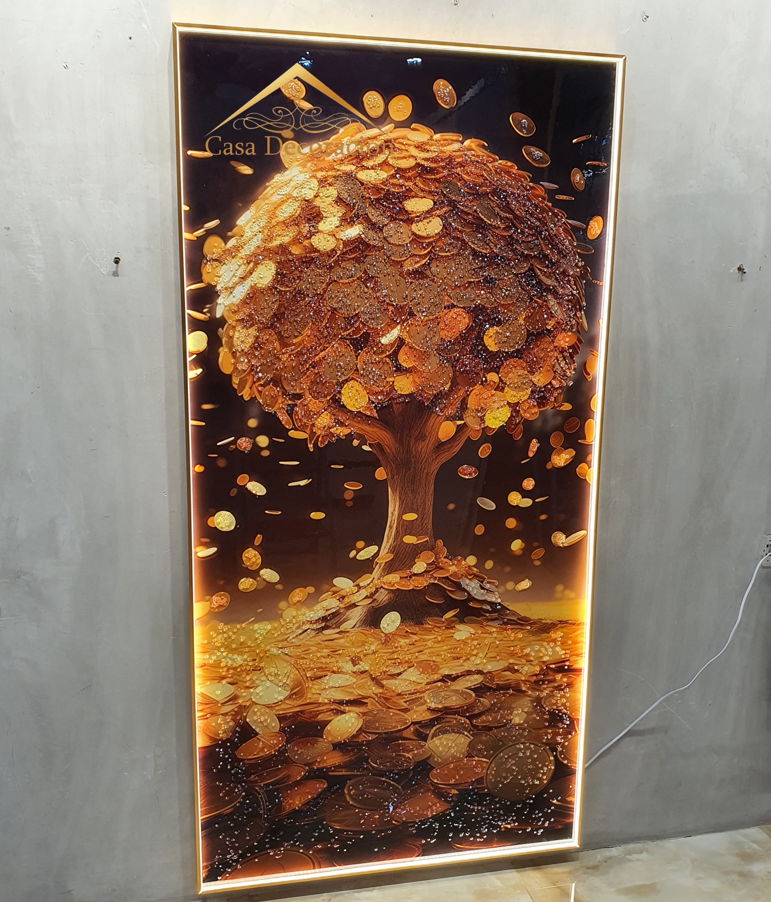 Golden Money Tree Vertical Crystal Painting