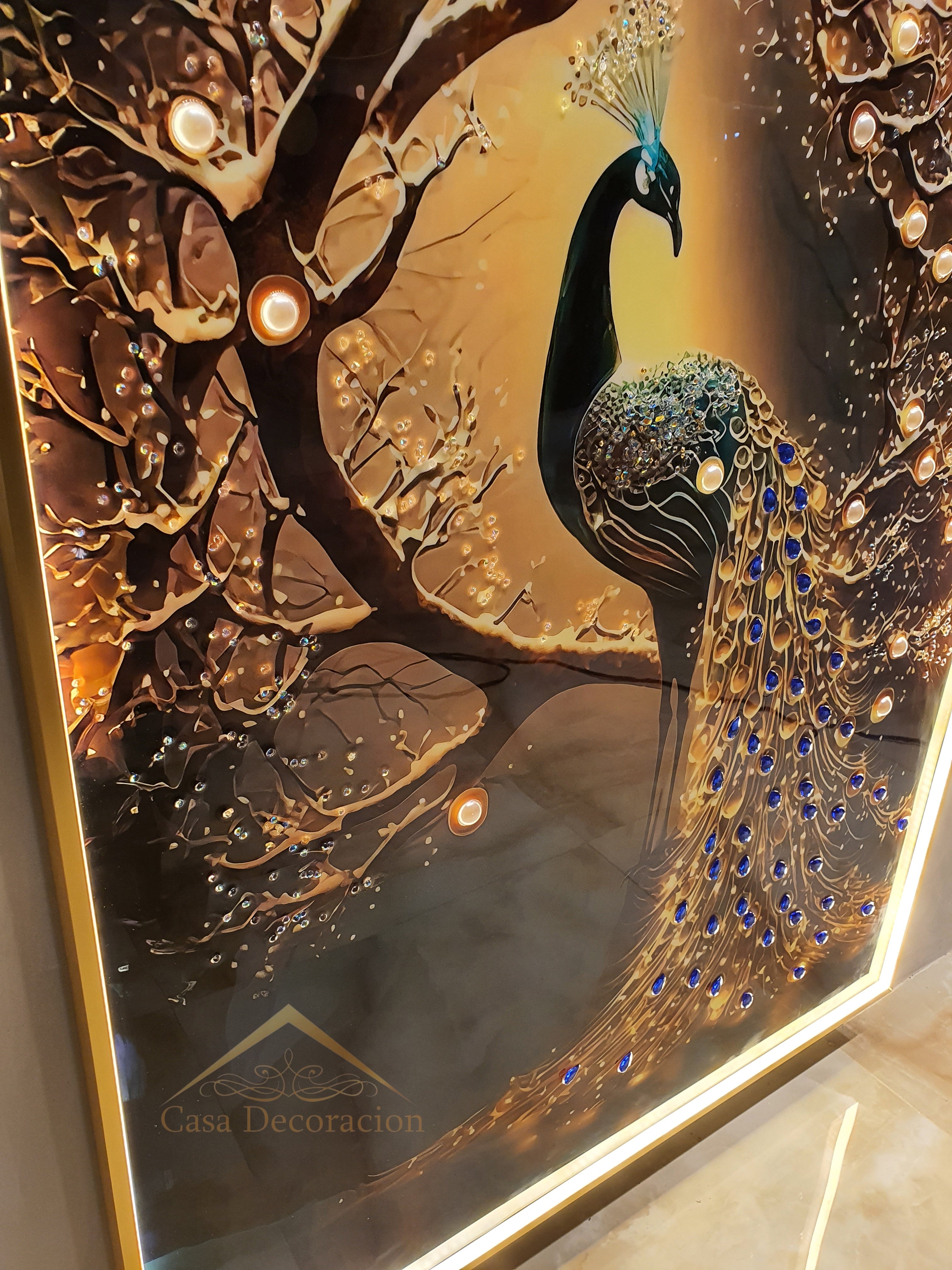Golden Peacock Portrait - 003 W/ LED (120x80cm)