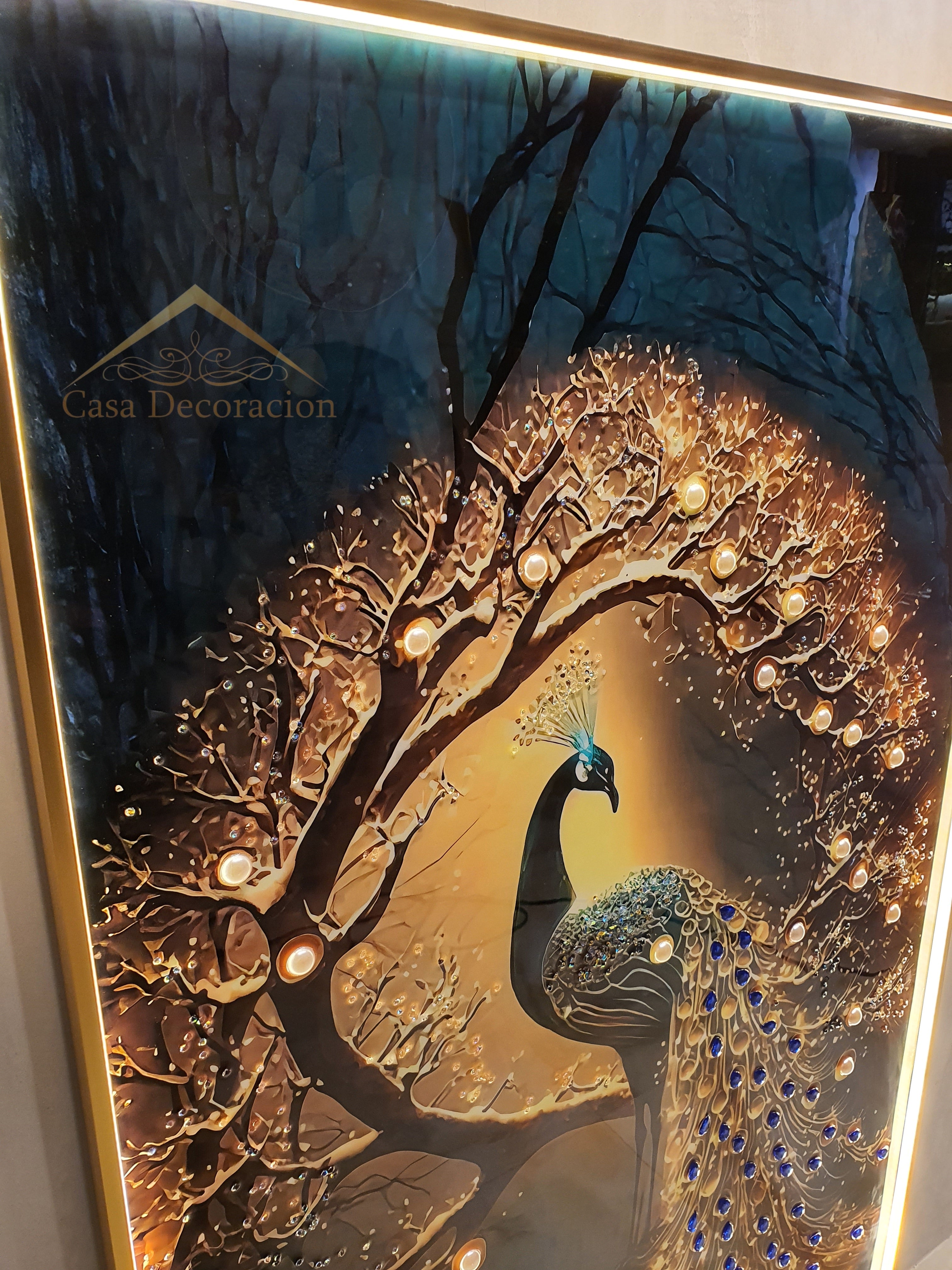 Golden Peacock Portrait - 003 W/ LED (120x80cm)