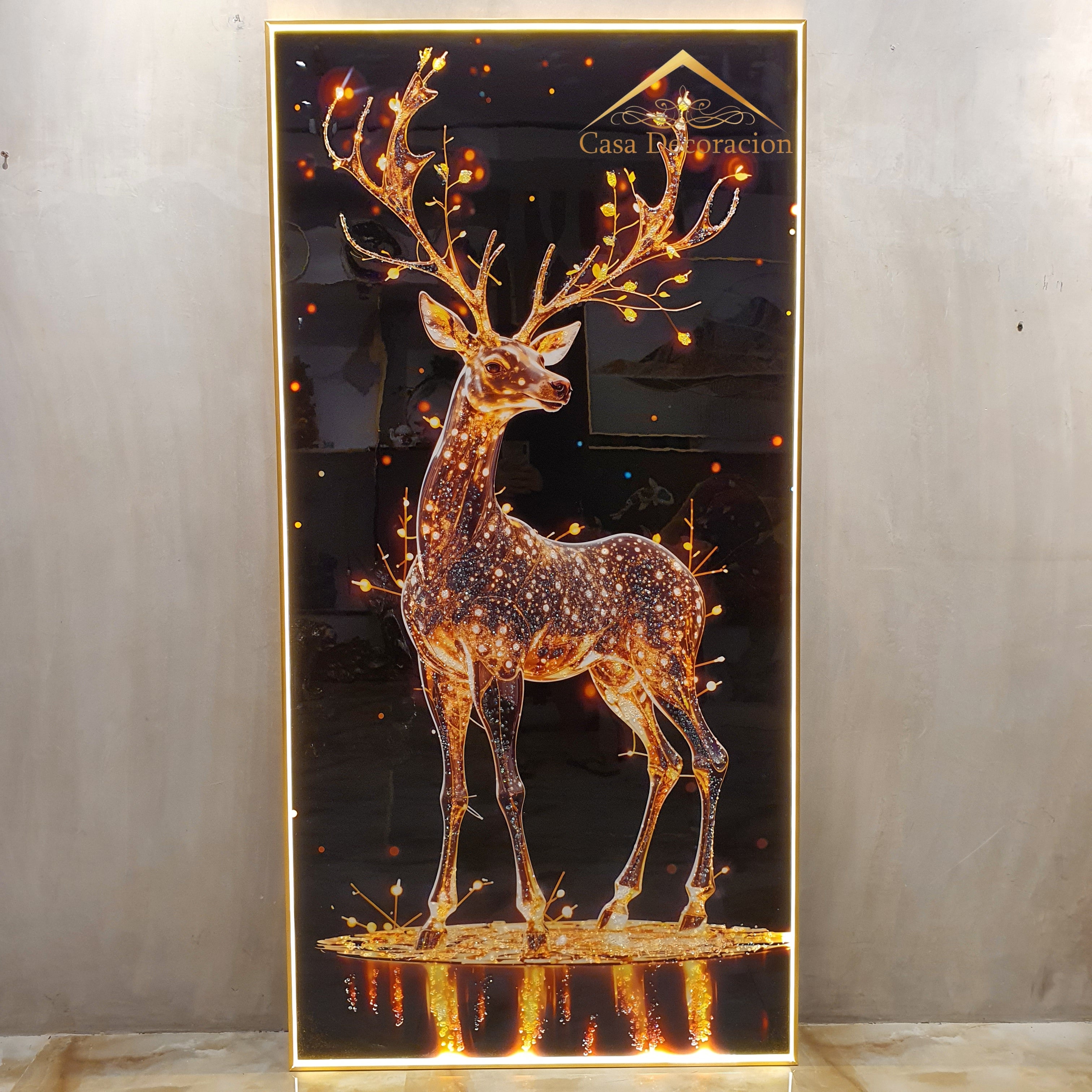 Golden Reindeer Portrait Crystal Painting
