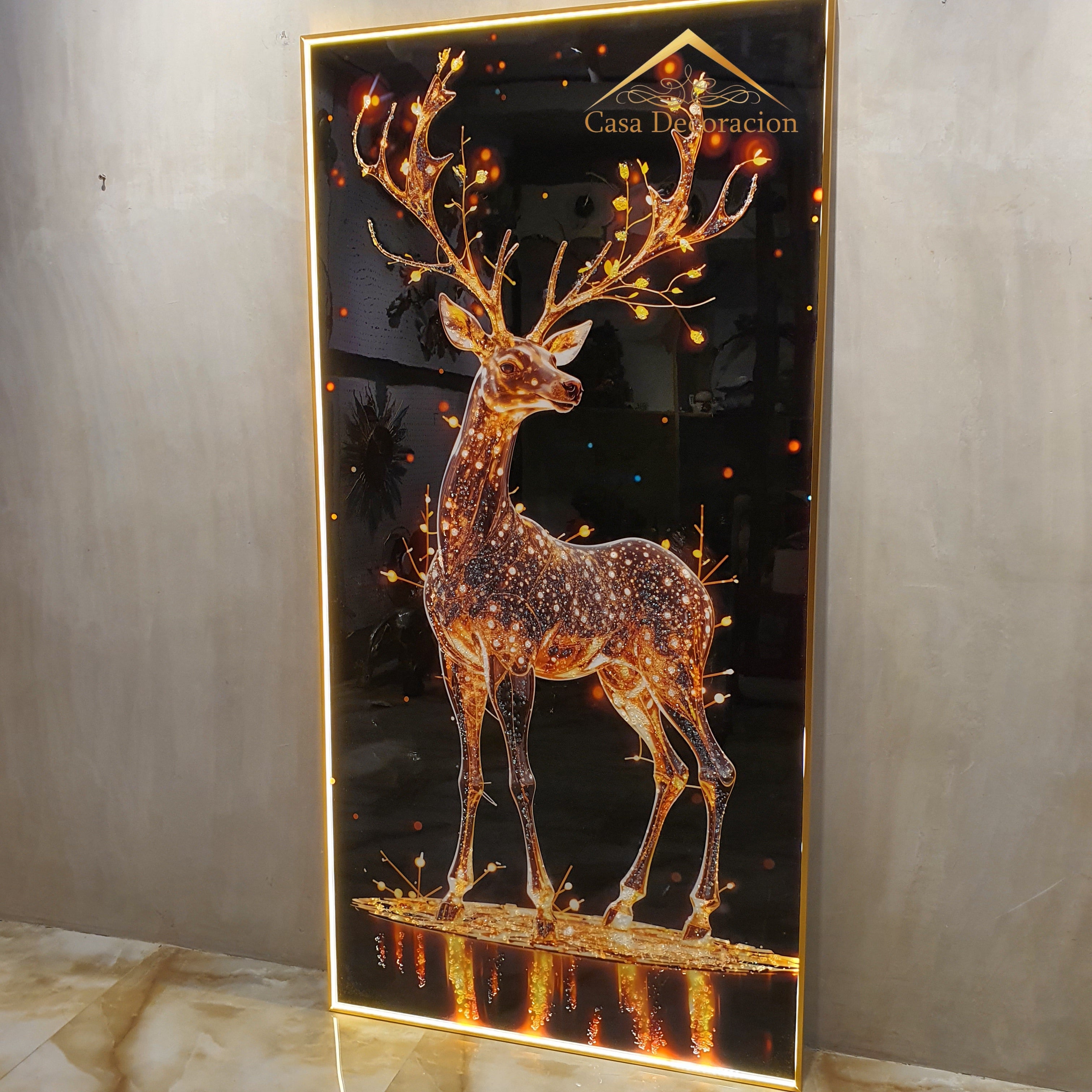 Golden Reindeer Portrait Crystal Painting