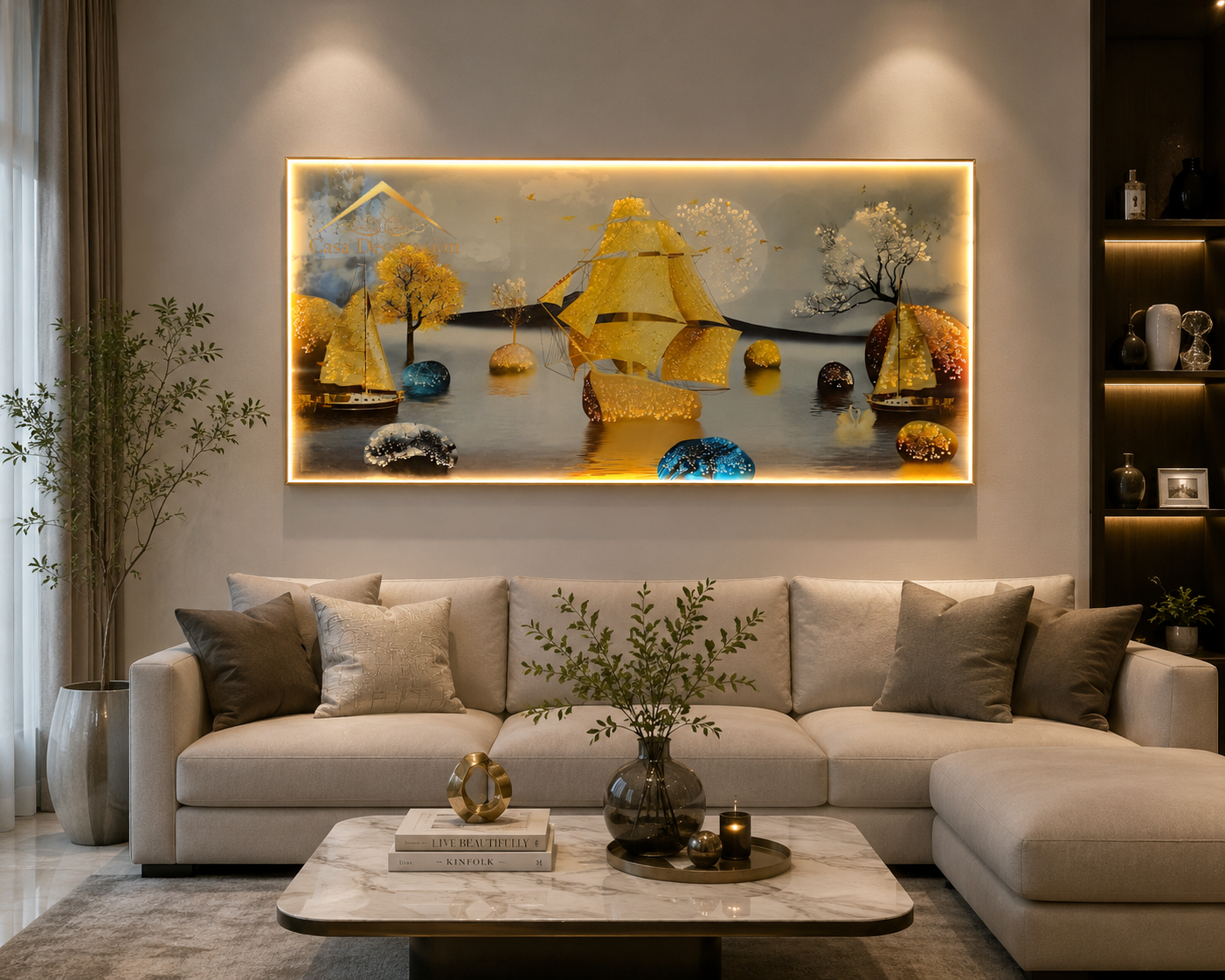 Golden Sail Boat Crystal Painting