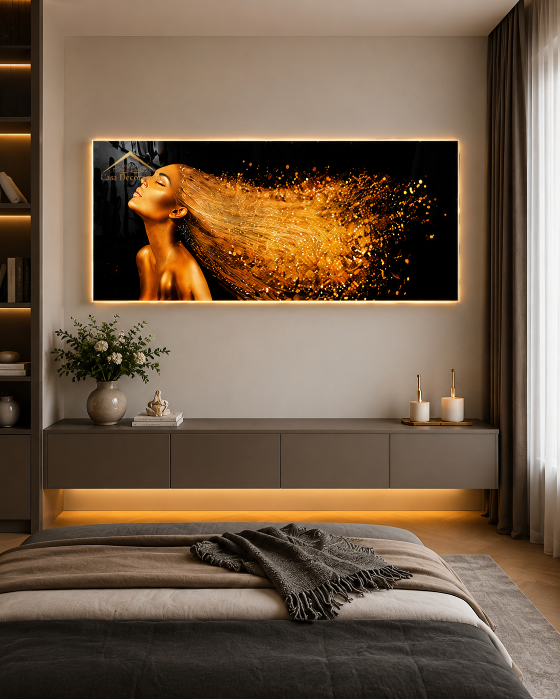 Lady in Golden Hair 3d Embossed Beads W/ LED light (160x80cm)