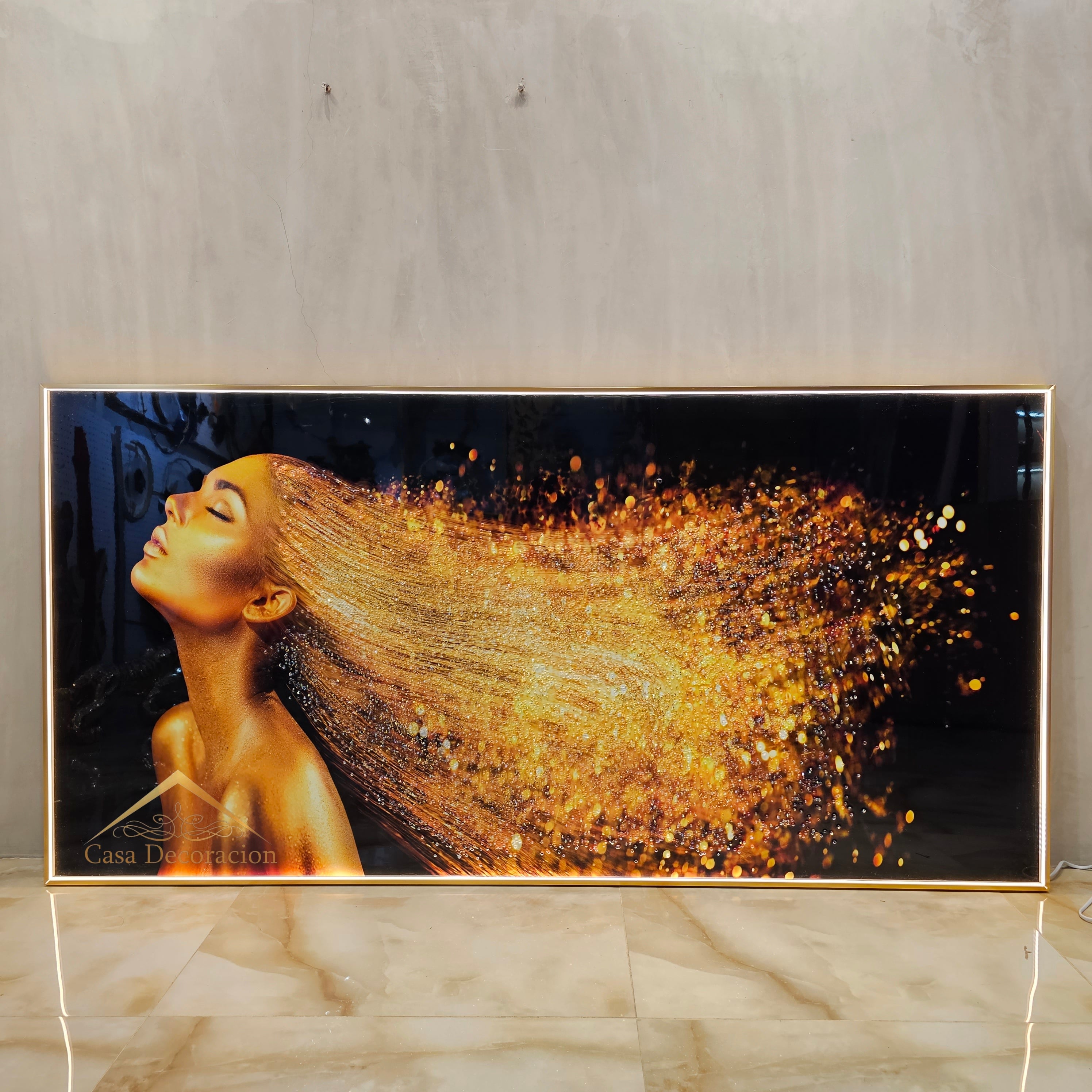 Lady in Golden Hair 3d Embossed Beads W/ LED light (160x80cm)