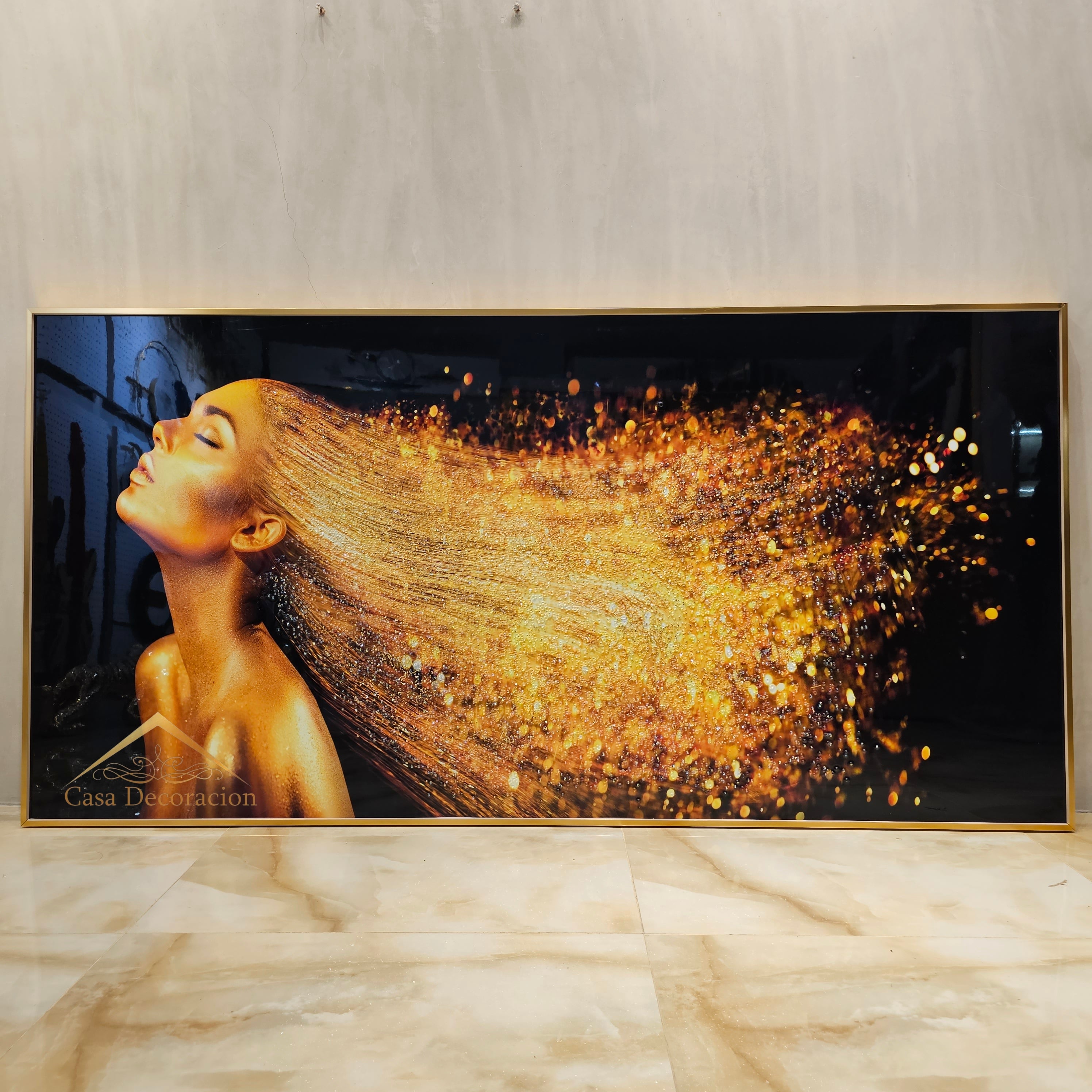 Lady in Golden Hair 3d Embossed Beads W/ LED light (160x80cm)