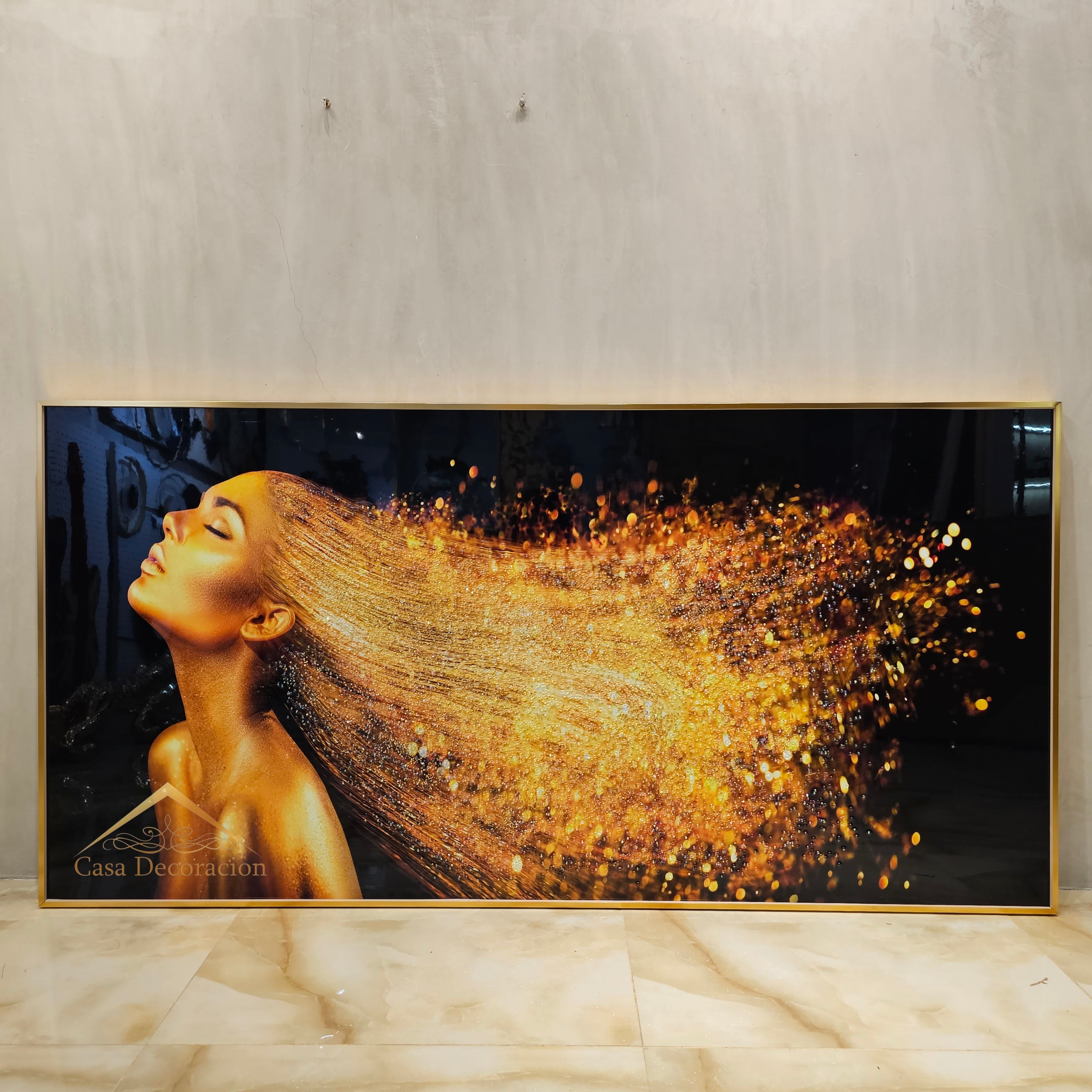 Lady in Golden Hair 3d Embossed Beads W/ LED light (160x80cm)