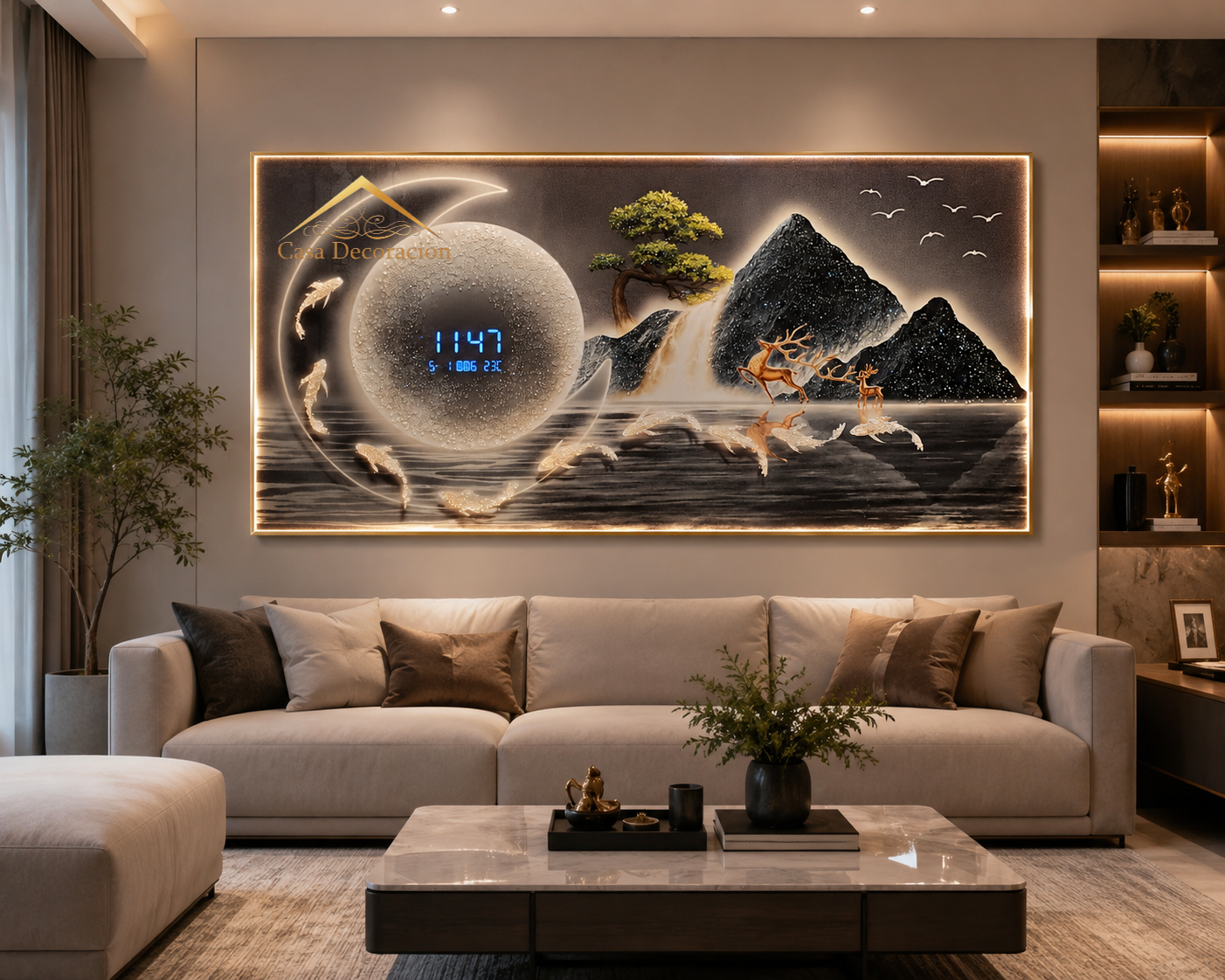 Night Landscape Crystal Painting W/ Clock