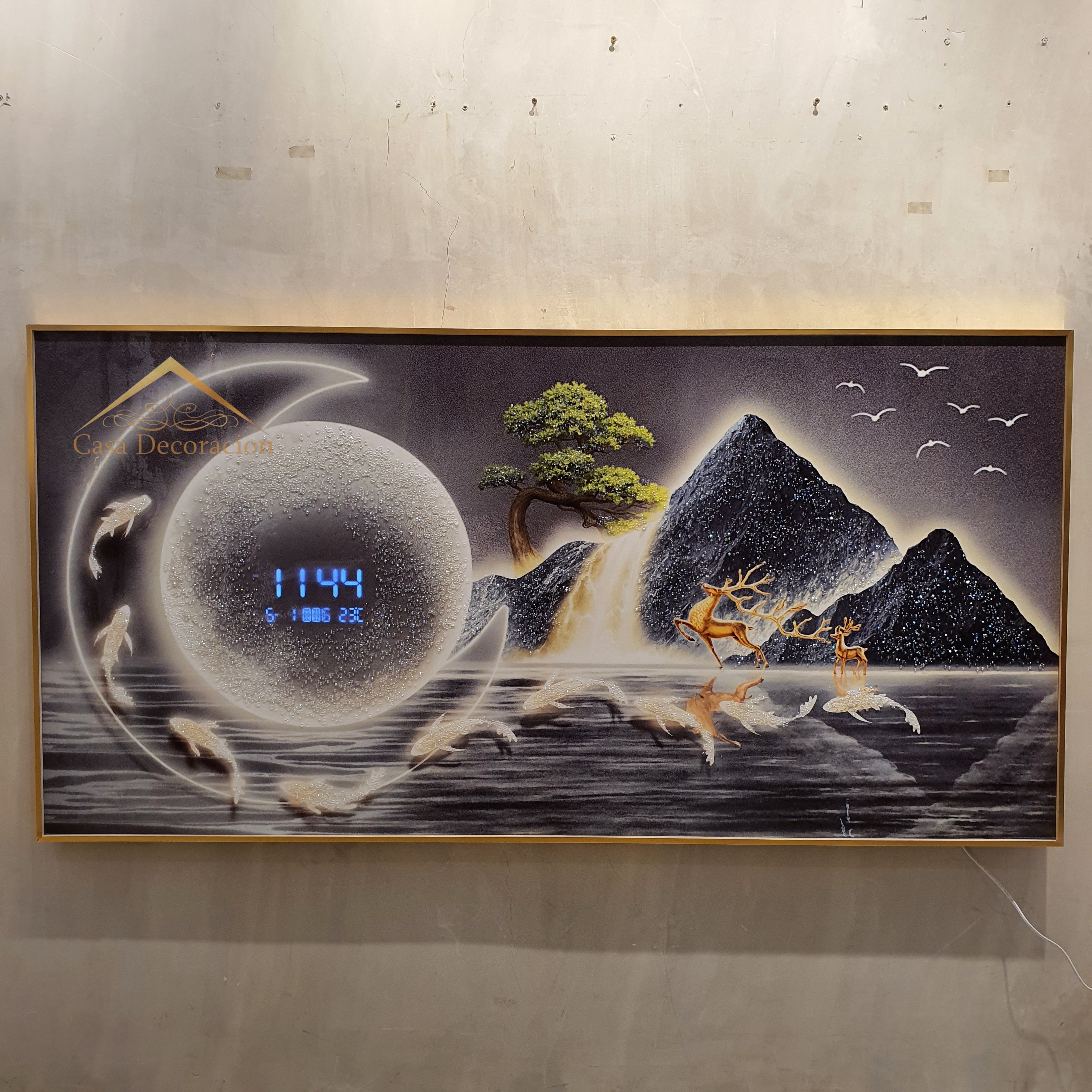 Night Landscape Crystal Painting W/ Clock