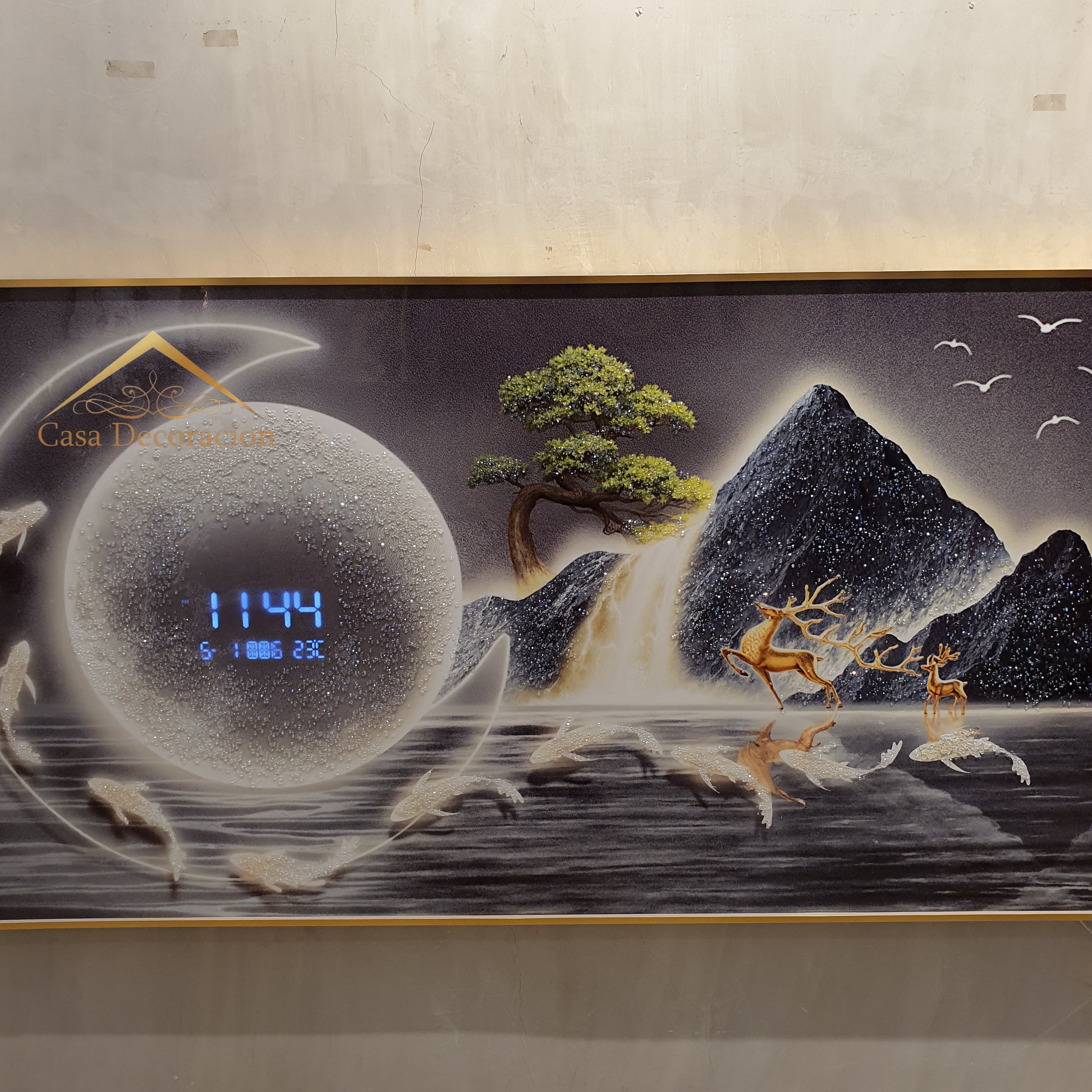 Night Landscape Crystal Painting W/ Clock