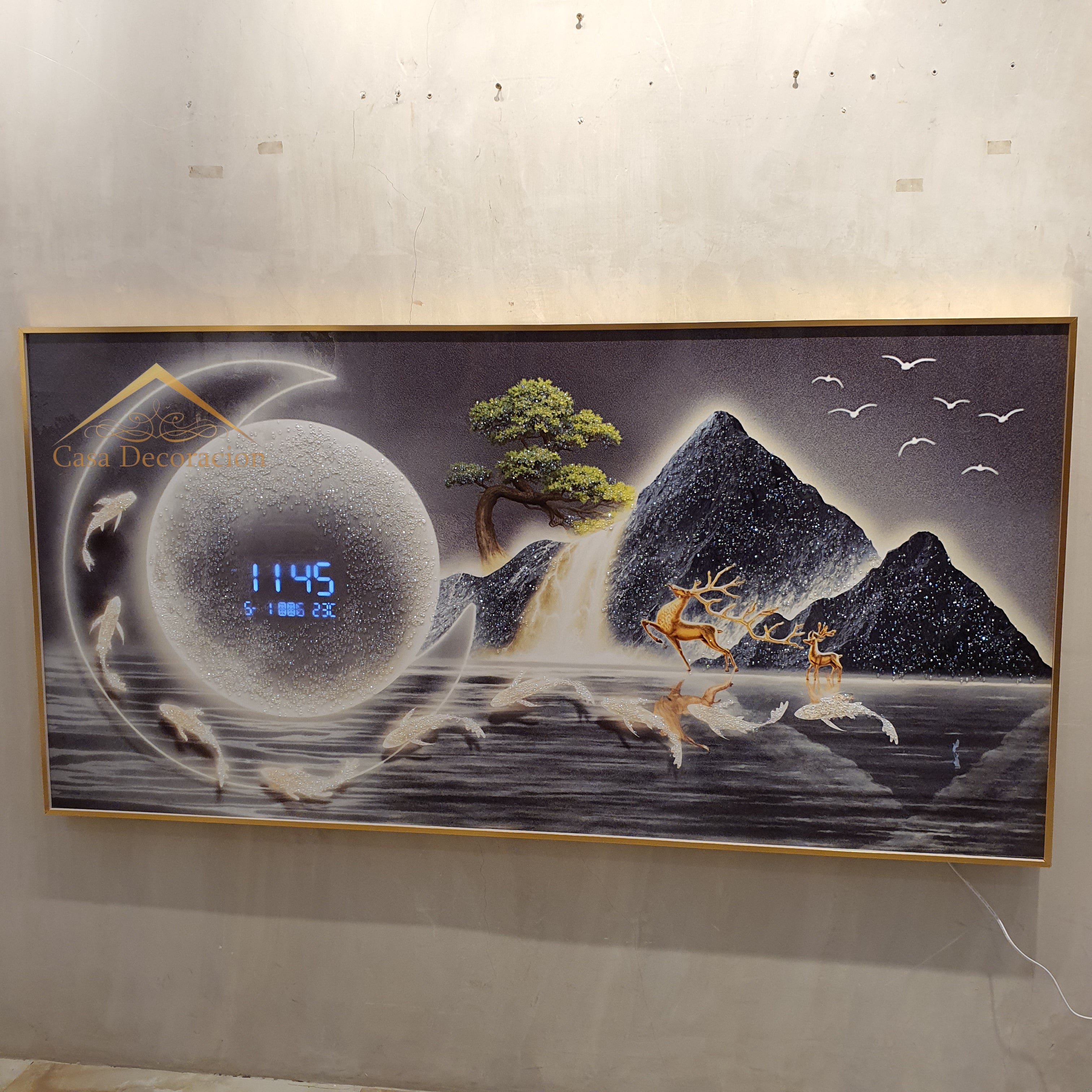 Night Landscape Crystal Painting W/ Clock