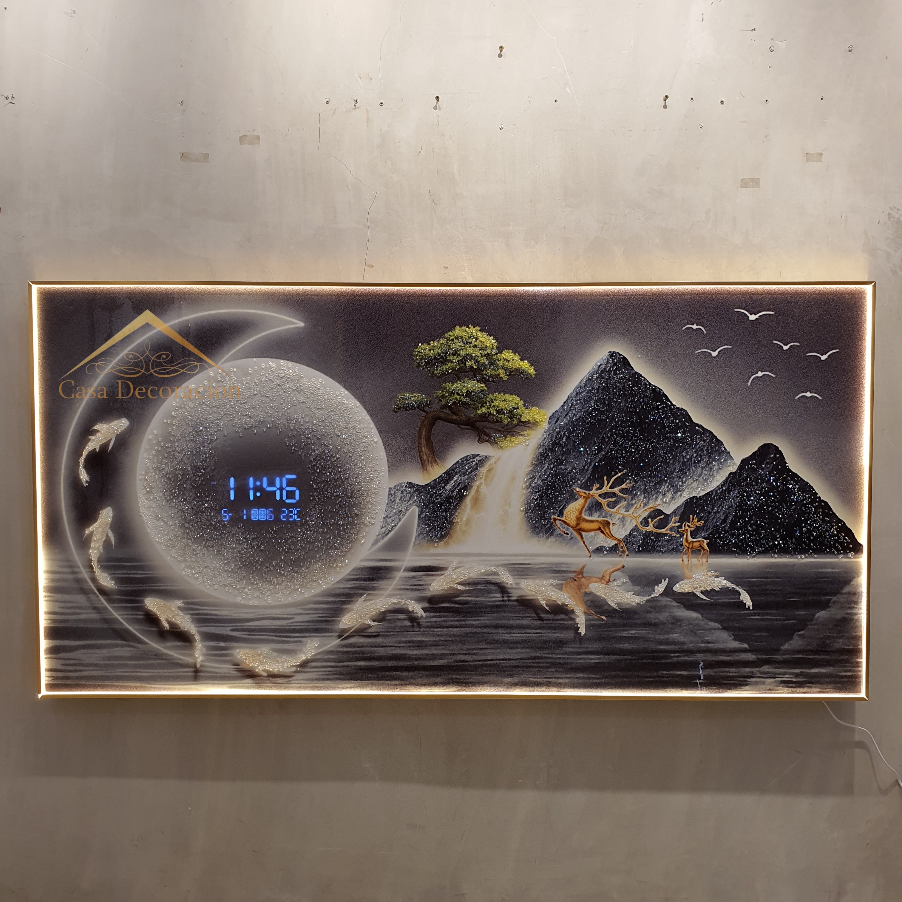 Night Landscape Crystal Painting W/ Clock