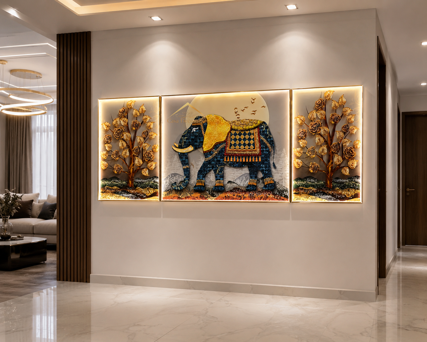 Royal Elephant Set of 3 Crystal Painting